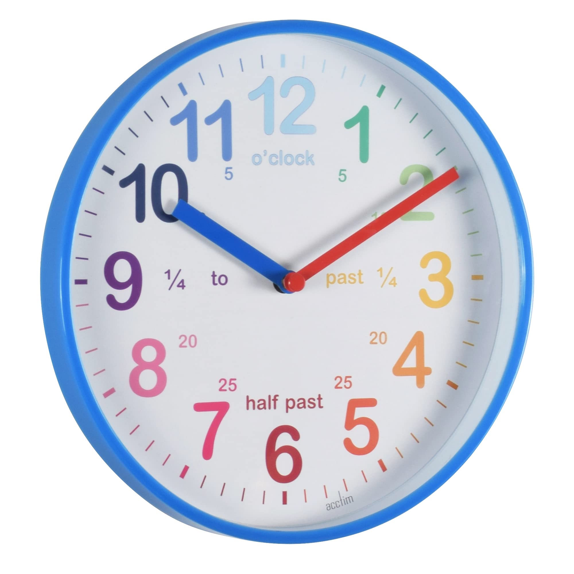 Acctim Wickford Kids Teaching Wall Clock Quartz Rainbow Dial Quarter Markers Pink 20cm 22520