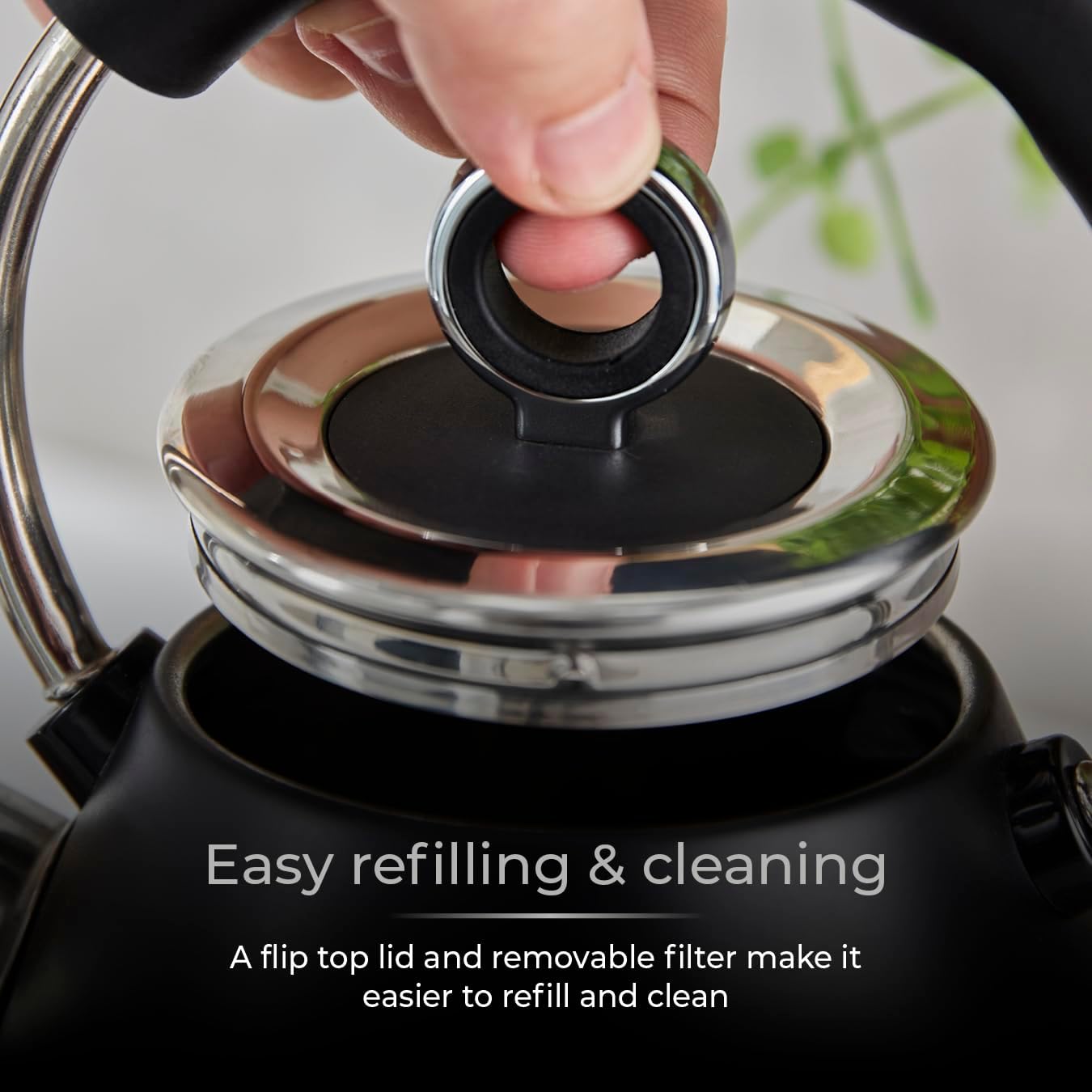 Tower T10074BLK Ash Rapid Boil Pyramid Kettle with Easy Open Lid, Removable Filter, 1.7L, 3KW, Black and Chrome