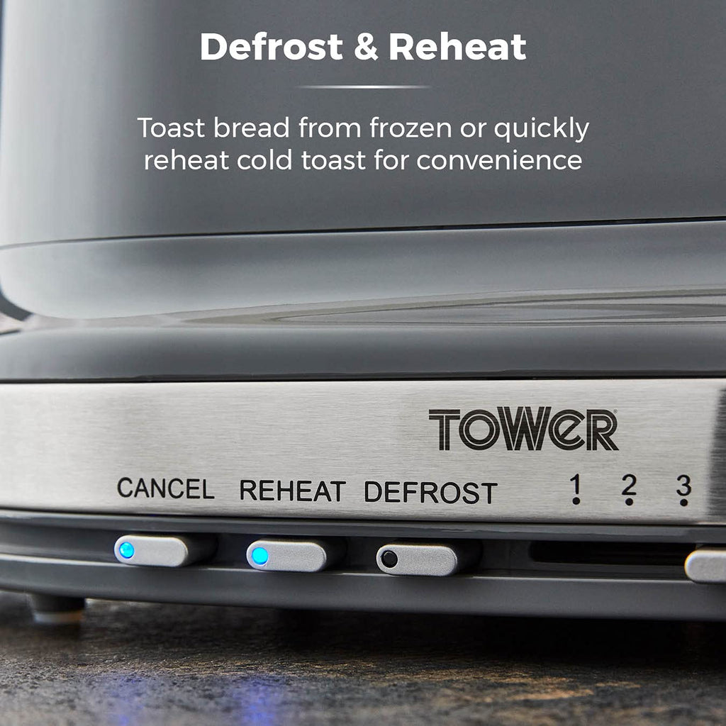 Tower T20043GRP Belle 2-Slice Toaster with 7 Browning Settings, Defrost/Reheat/Cancel, 800 W, Graphite
