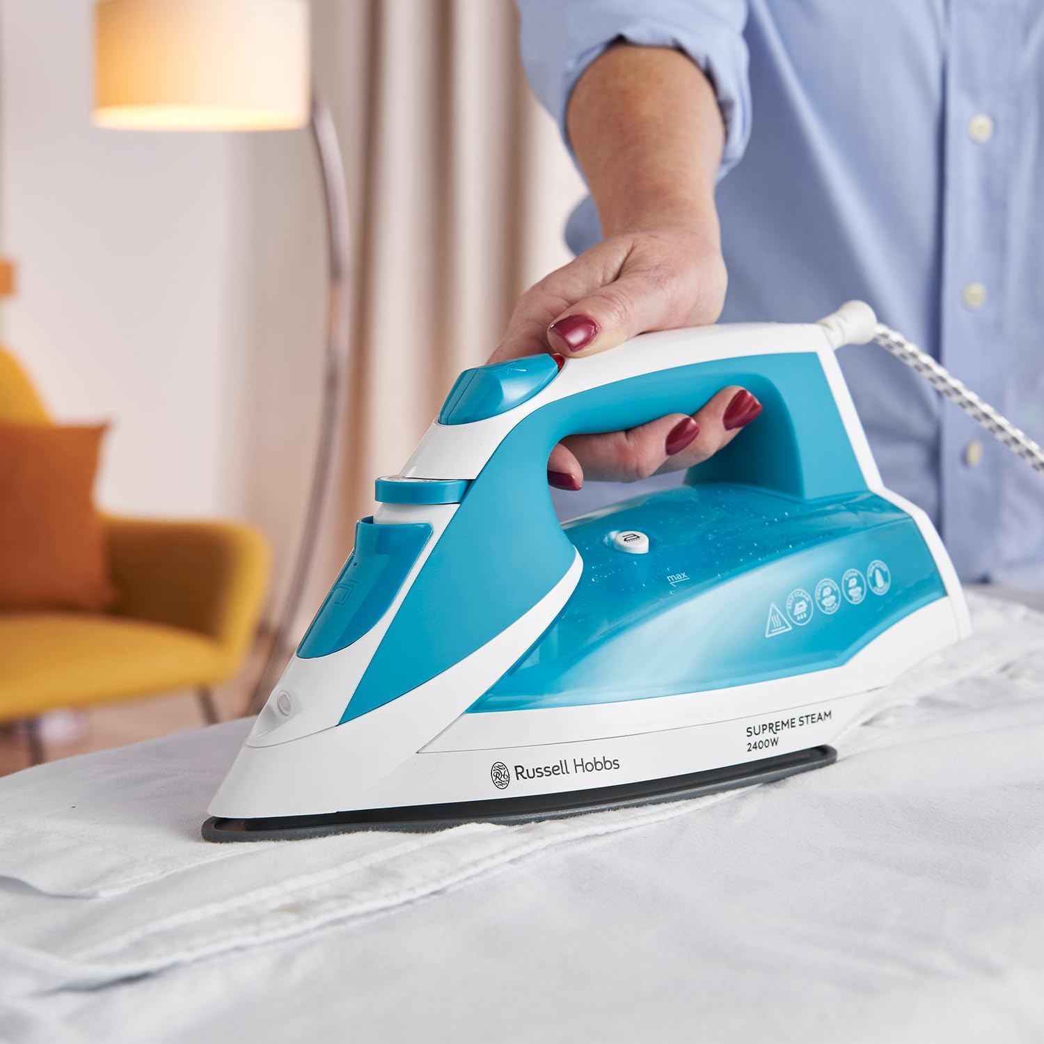 Russell Hobbs Supreme Steam Iron, Powerful Vertical steam Function, Non-Stick Stainless Steel Soleplate, Easy Fill 300ml Water Tank, 110g Steam Shot, 40g Continuous steam, 2m Cord, 2400W, 23040