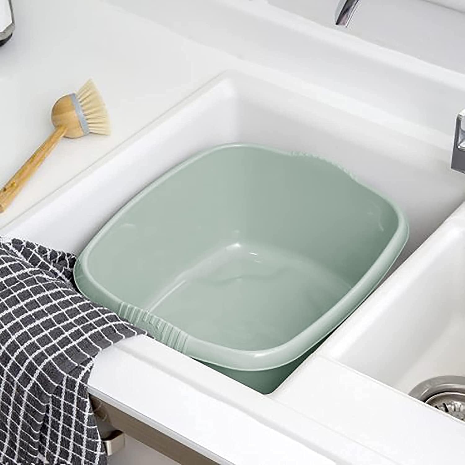 Casa Washing Up Bowl 39cm Large Rectangular Kitchen Basin Bowl Sink Dishpan Washing Up Bowl - Dish Tub for Sink, 12 litres (Capacity) Silver Sage - Set of 1