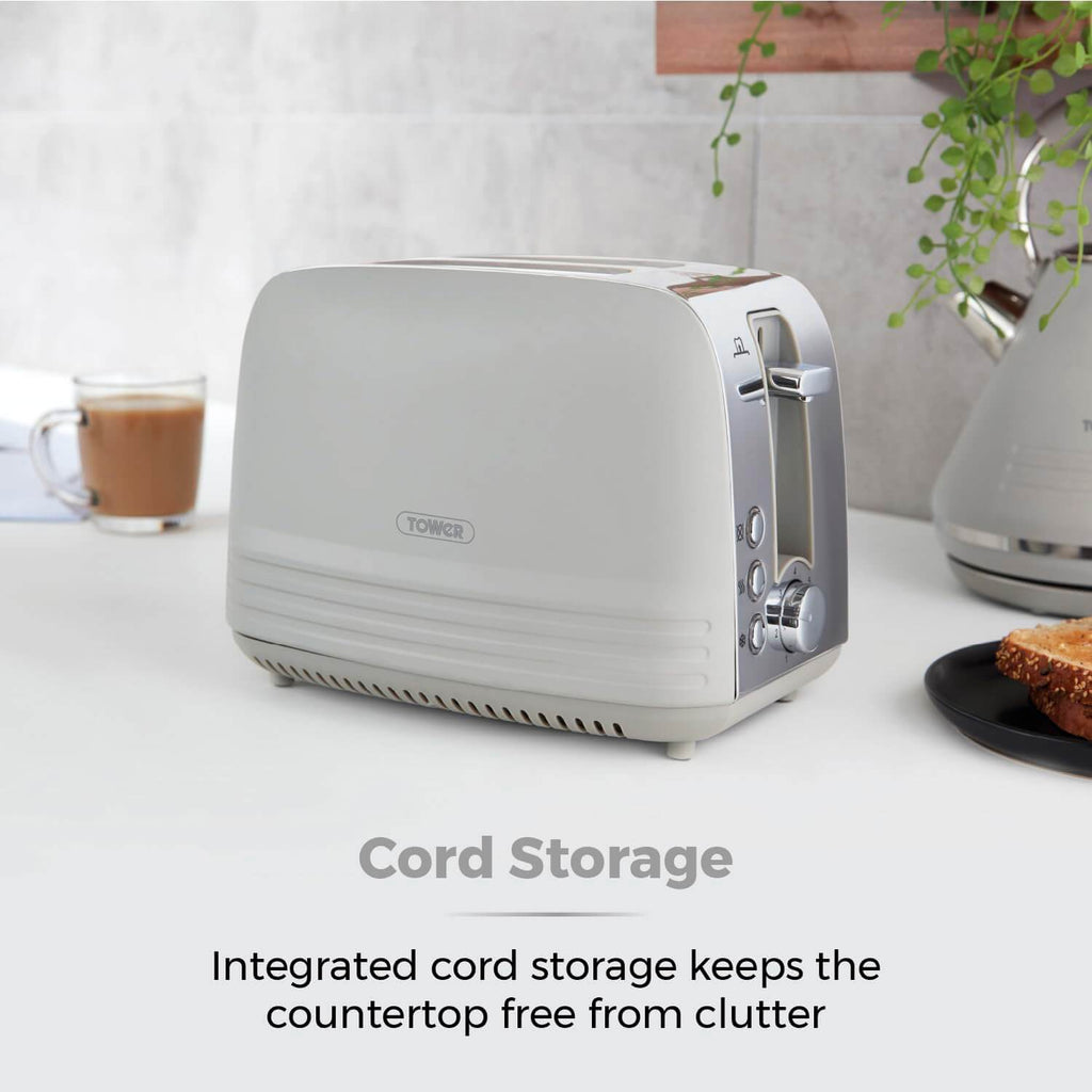 Tower, T20080BLK, Ash 2-Slice Toaster with 7 Browning Levels, Defrost/Reheat/Cancel, 925W, Black & Chrome