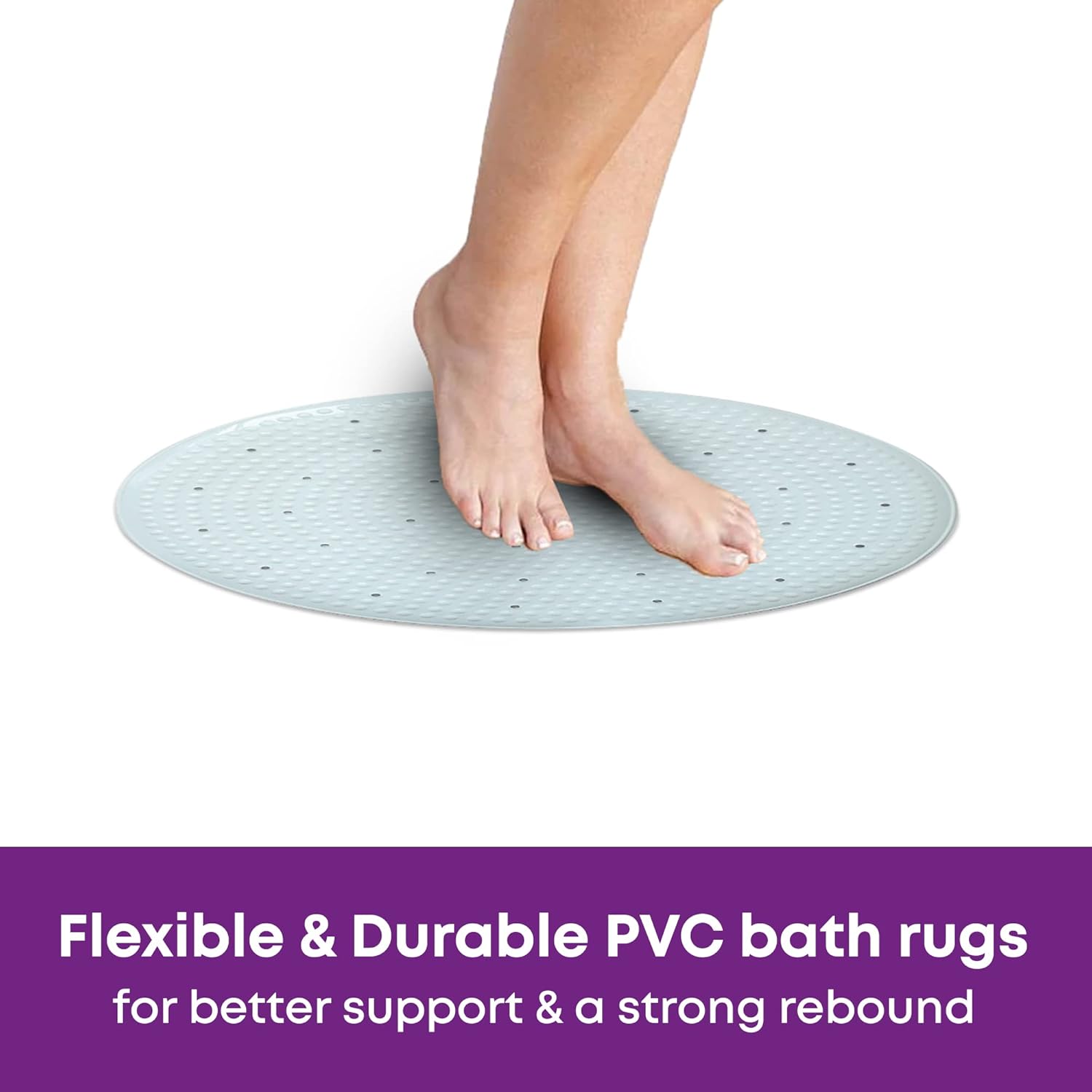 Blue Canyon Nonslip Antibacterial Rubber Shower Mats, Quick Dry Bathmat for Shower with Suction Pads & Drain Holes, Mould Resistant Bathroom Accessory, Durable Bath Rug Runner 53x53 cm – Cream