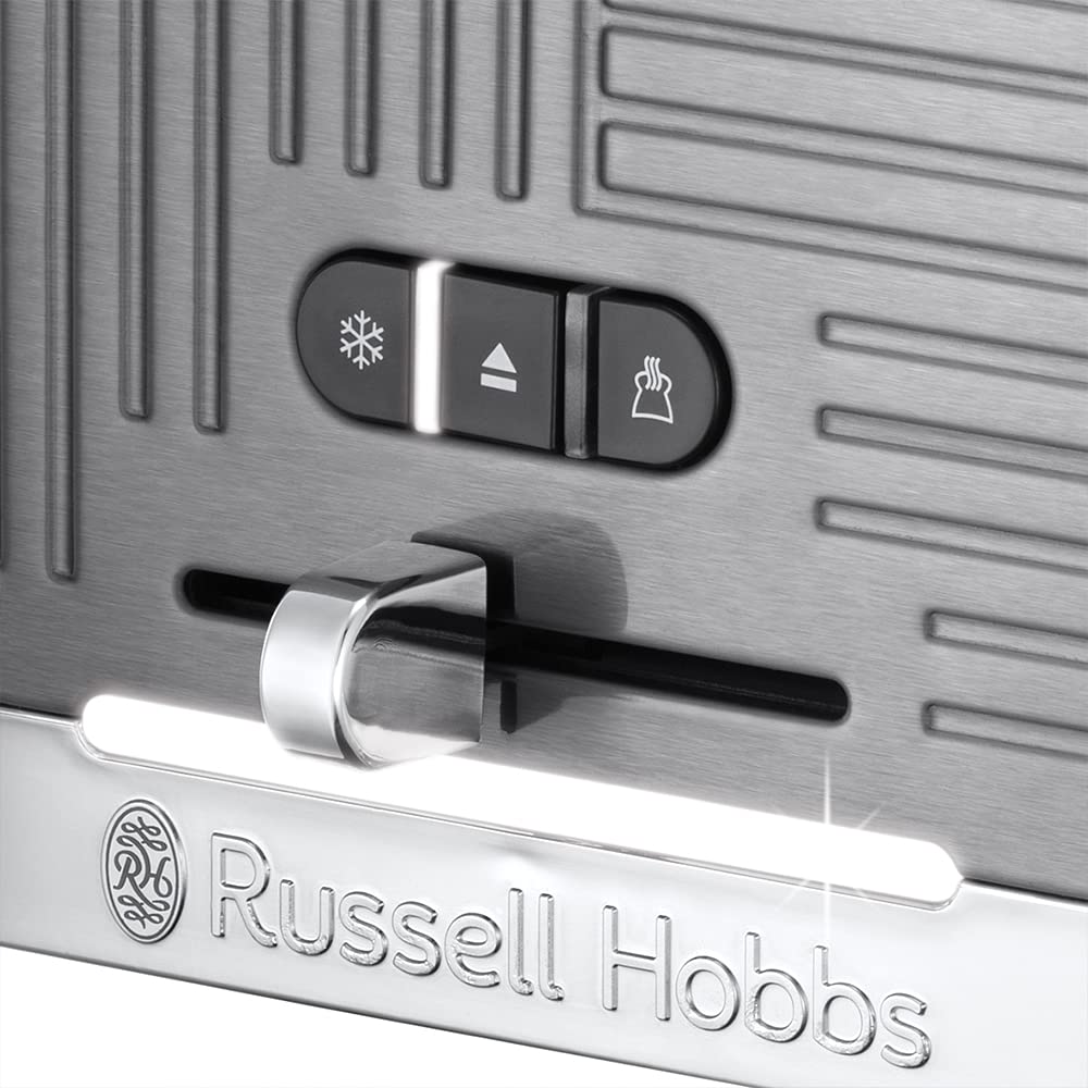 Russell Hobbs 25250 Geo Steel 2 Slice Wide Slot Toaster - Contemporary Design with Faster Toasting Technology, Textured Stainless Steel, Silver