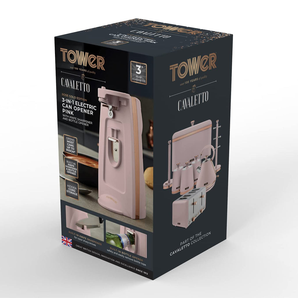 Tower T19007 3-in-1 Electric Can Opener with Knife Sharpener & Bottle Opener, Black