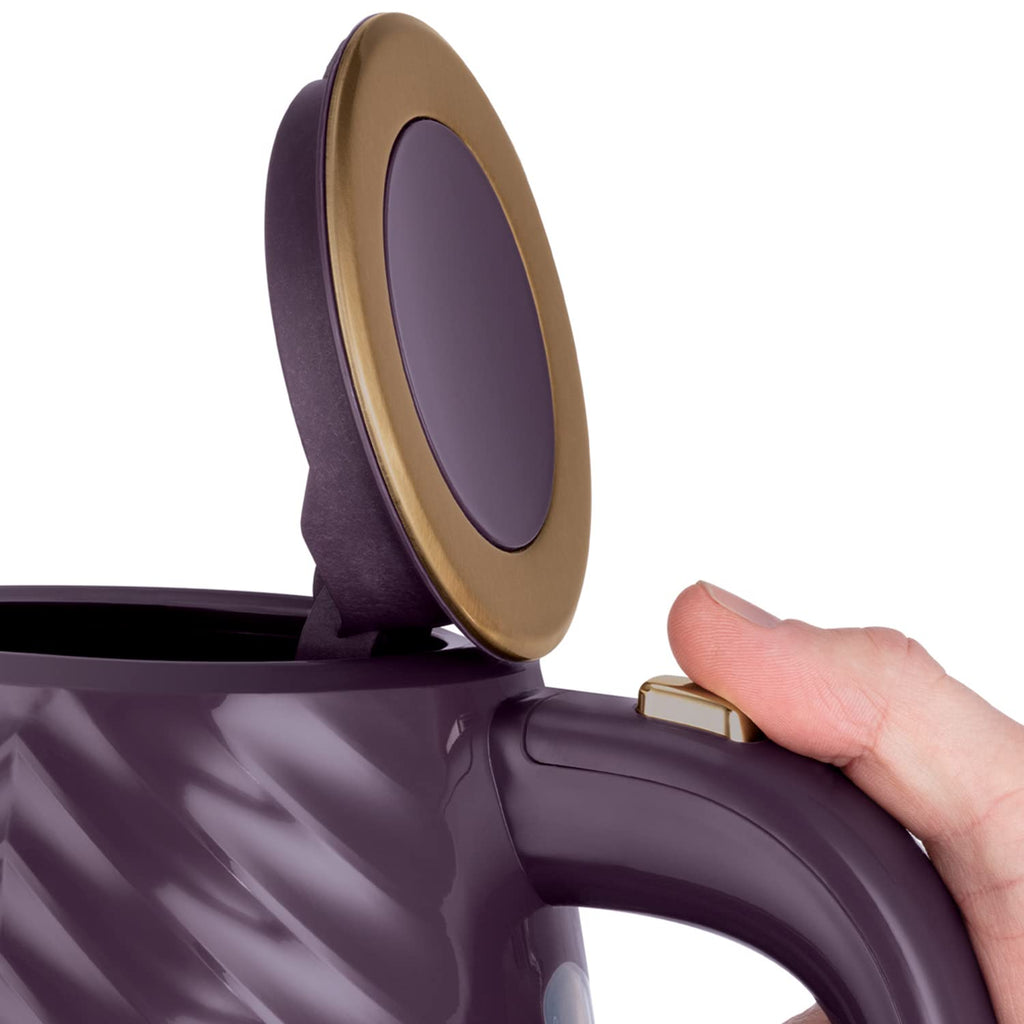 Russell Hobbs Groove Electric 1.7L Cordless Kettle (Fast Boil 3KW, Grey textured plastic with brushed gold accents, Removable washable anti-scale filter, Push to open lid, Perfect pour spout) 26382