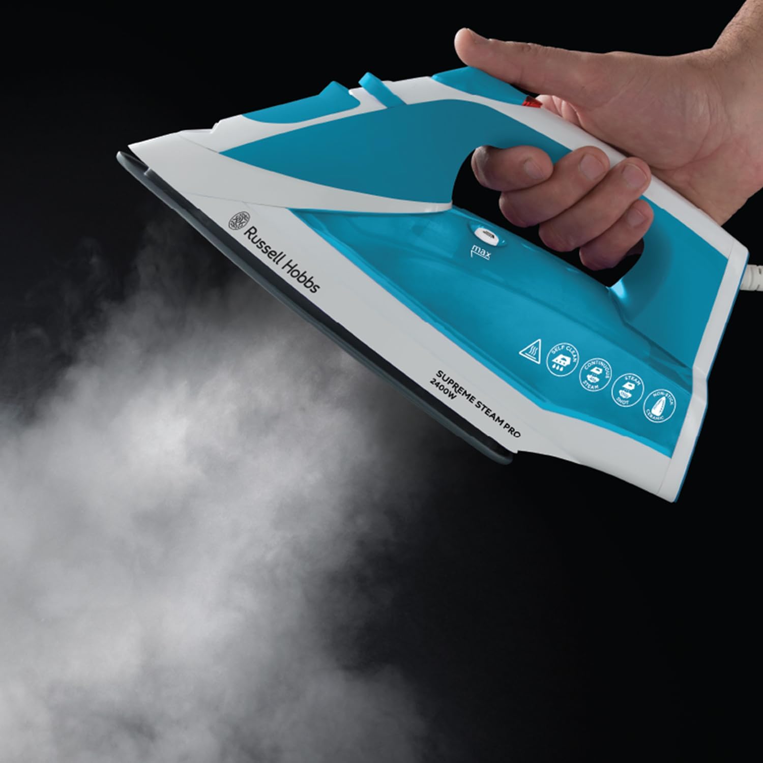 Russell Hobbs Supreme Steam Iron, Powerful Vertical steam Function, Non-Stick Stainless Steel Soleplate, Easy Fill 300ml Water Tank, 110g Steam Shot, 40g Continuous steam, 2m Cord, 2400W, 23040