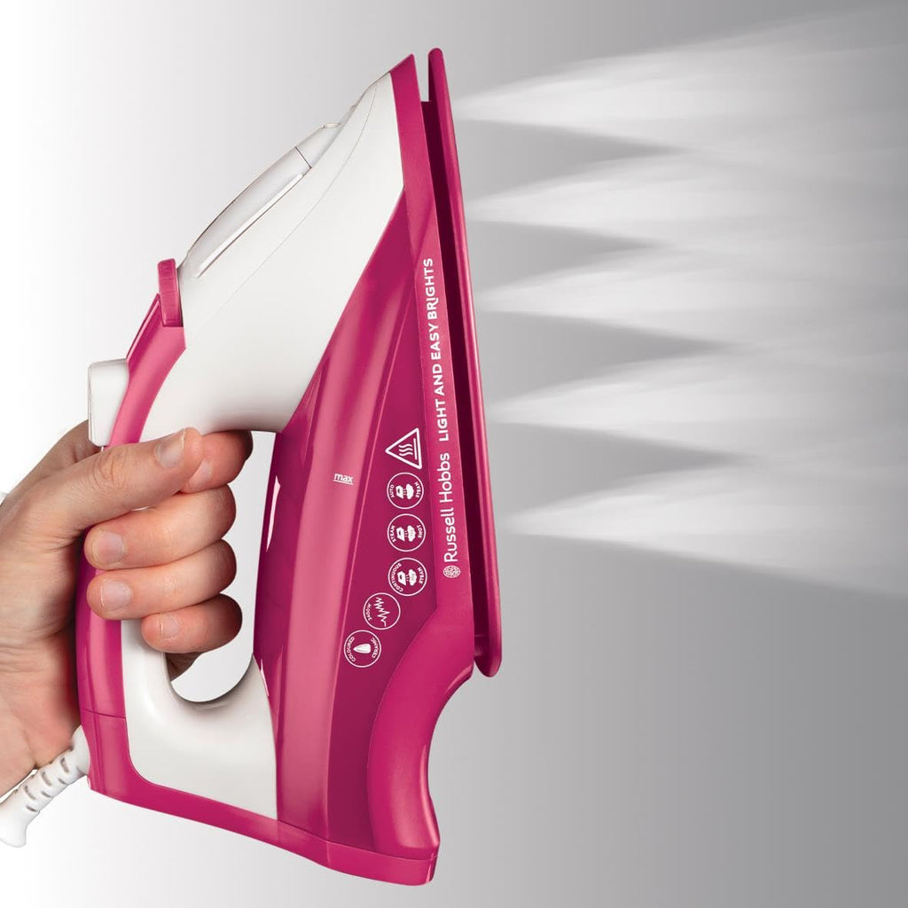 Russell Hobbs Light & Easy Brights Berry Steam Iron, Fabric Softening Infused Ceramic Soleplate. 2x smoother glide, 2x durability, 240ml Water Tank, 115g Steam Shot, 35g Continuous Steam, 2400W, 26480