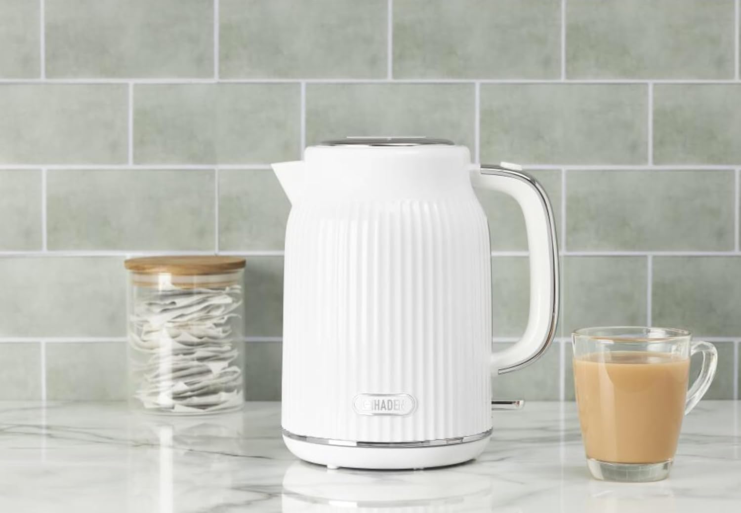 Haden Starbeck White Kettle - 1.7L Fast Boil, Quiet, Cordless Electric Kettle - 3000W, BPA Free, Ergonomic Handle, Energy-Efficient, lightweight - Perfect for Home and Travel