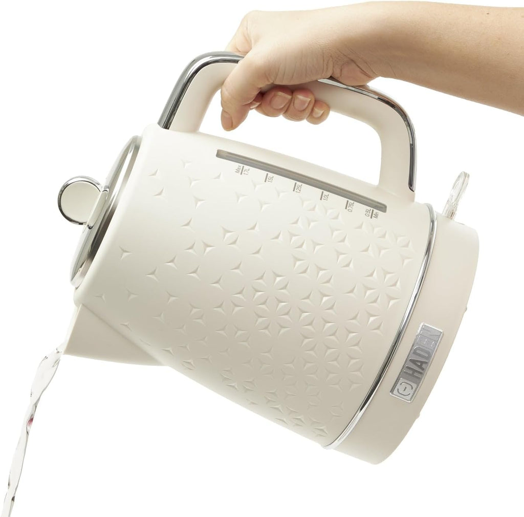 Haden Starbeck White Kettle - 1.7L Fast Boil, Quiet, Cordless Electric Kettle - 3000W, BPA Free, Ergonomic Handle, Energy-Efficient, lightweight - Perfect for Home and Travel