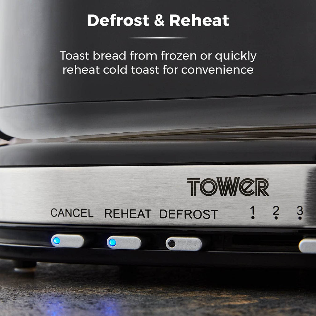 Tower T20043GRP Belle 2-Slice Toaster with 7 Browning Settings, Defrost/Reheat/Cancel, 800 W, Graphite