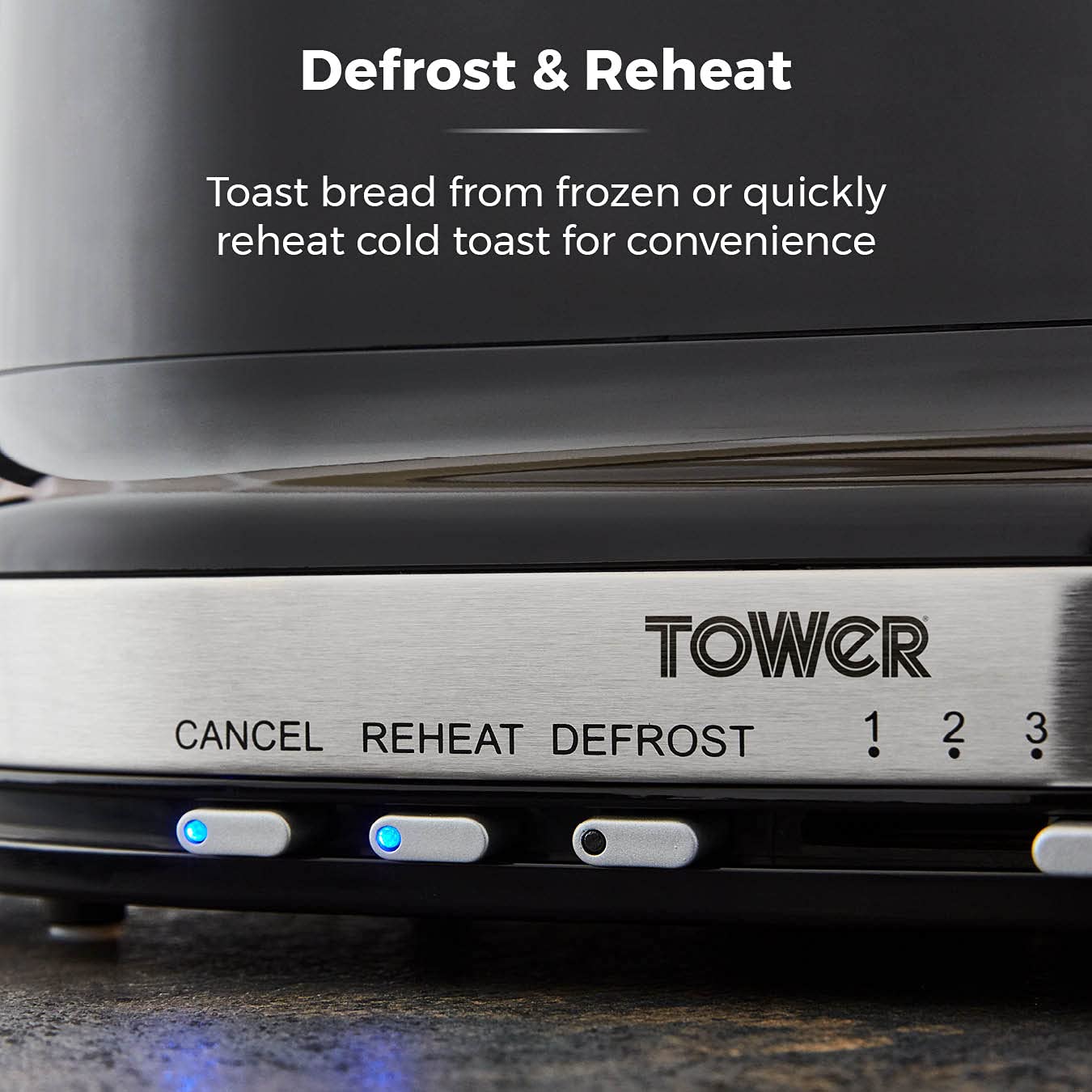 Tower T20043GRP Belle 2-Slice Toaster with 7 Browning Settings, Defrost/Reheat/Cancel, 800 W, Graphite
