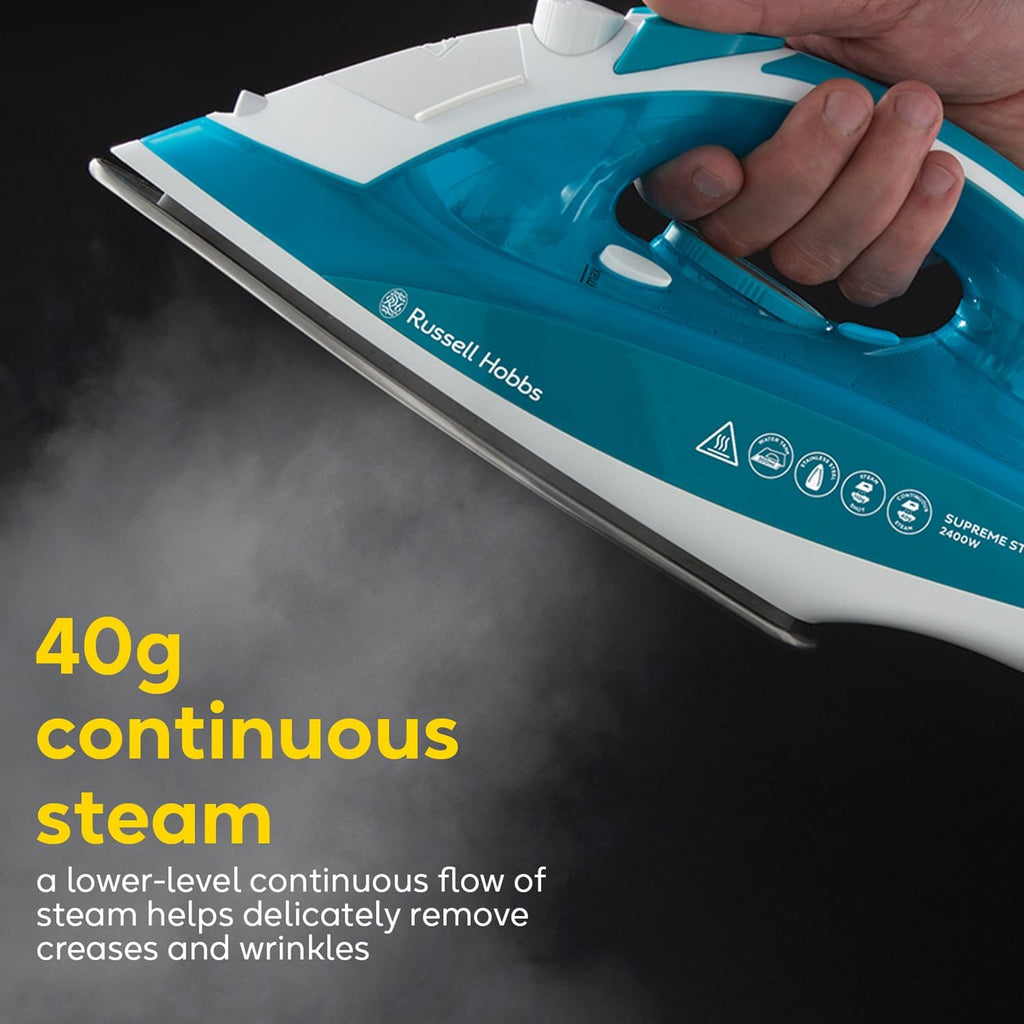 Russell Hobbs Supreme Steam Iron, Powerful Vertical steam Function, Non-Stick Stainless Steel Soleplate, Easy Fill 300ml Water Tank, 110g Steam Shot, 40g Continuous steam, 2m Cord, 2400W, 23061