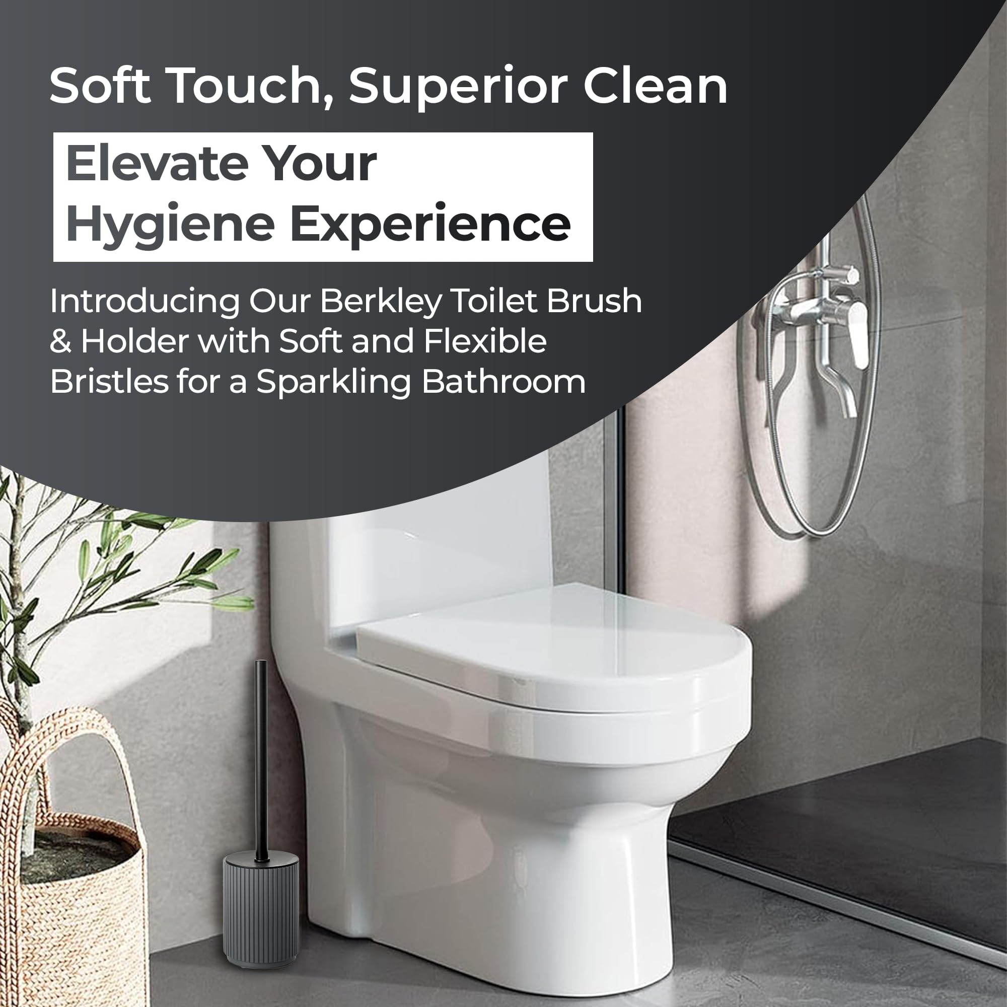 Blue Canyon Berkeley Toilet Brush with Bamboo Lid for Bathroom & Office, Plastic Head for Deep Cleaning, Compact Size, Elegant Design, Odour Free Holder, Hygienic Brush, Blue