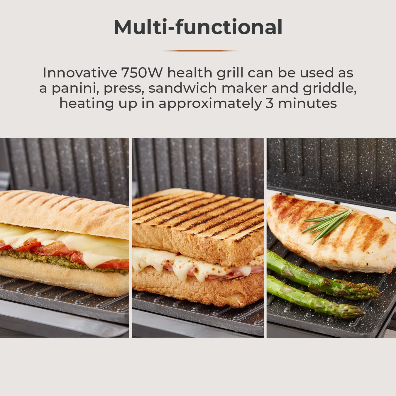 Tower T27038 Health Grill and Panini Grill with Non-Stick Cerastone Coating, 750W, Black & Stainless Steel