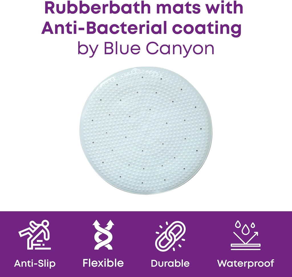 Blue Canyon Nonslip Antibacterial Rubber Shower Mats, Quick Dry Bathmat for Shower with Suction Pads & Drain Holes, Mould Resistant Bathroom Accessory, Durable Bath Rug Runner 53x53 cm – Cream