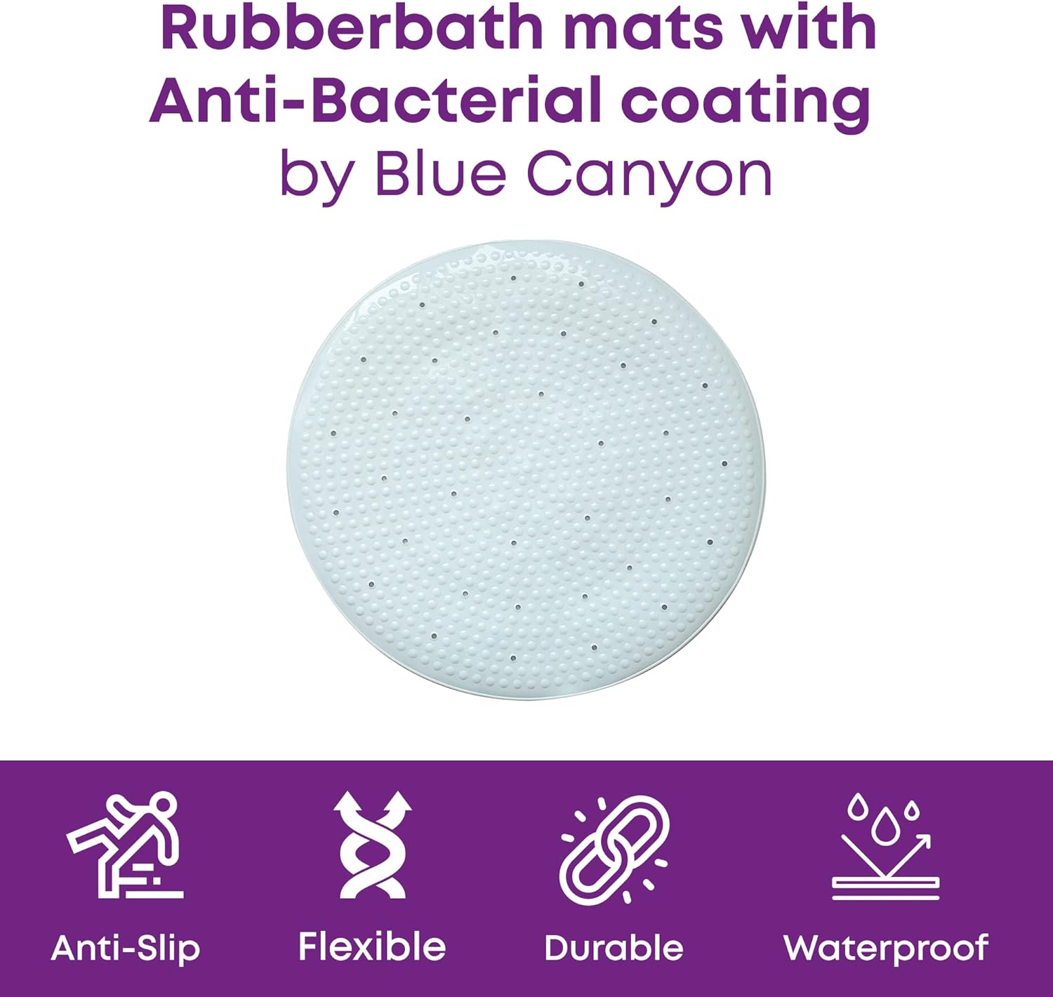 Blue Canyon Nonslip Antibacterial Rubber Shower Mats, Quick Dry Bathmat for Shower with Suction Pads & Drain Holes, Mould Resistant Bathroom Accessory, Durable Bath Rug Runner 53x53 cm – Cream