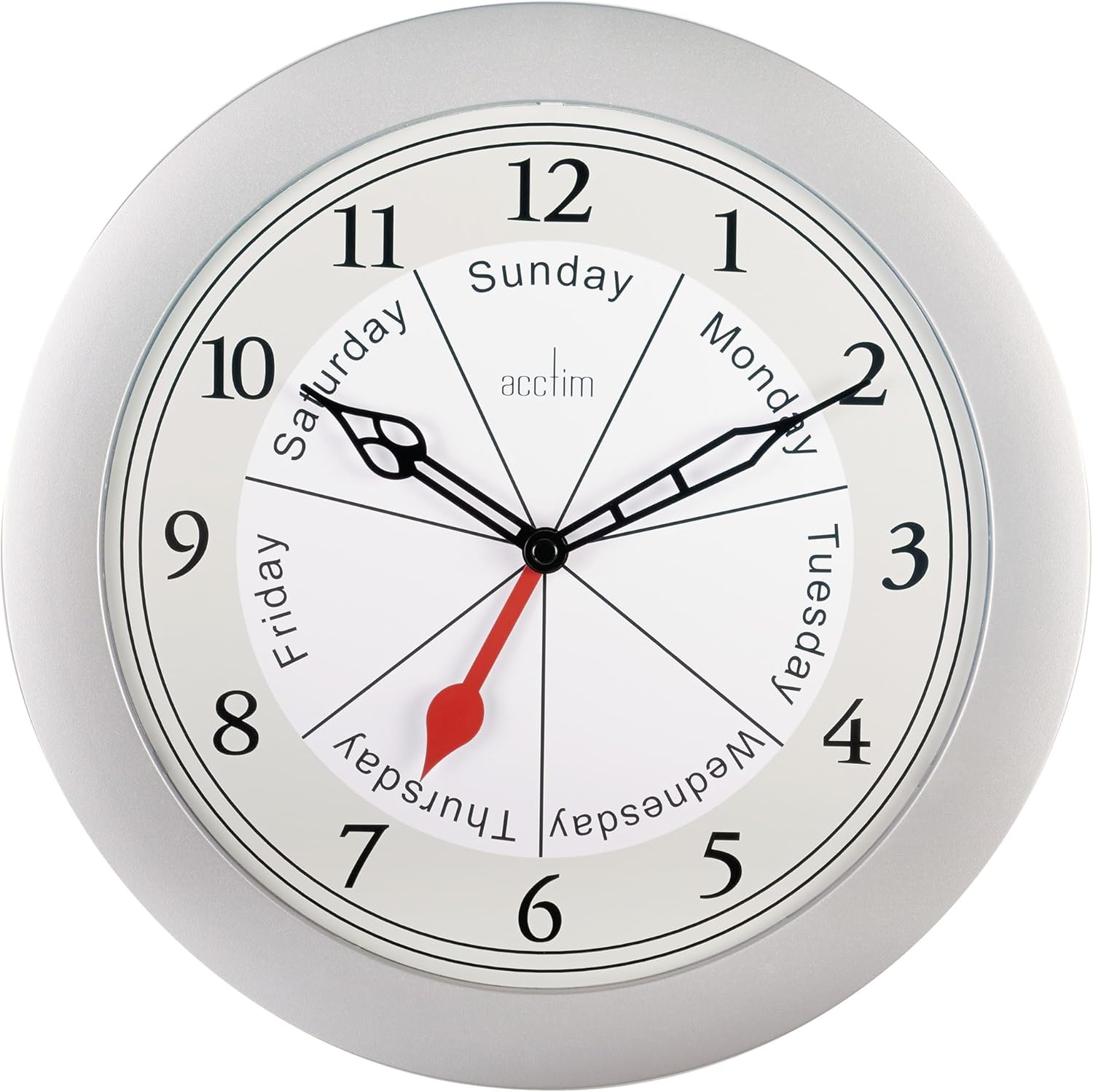 Acctim Velha Wall Clock Quartz Day of the Week Easy Read Silver 25cm