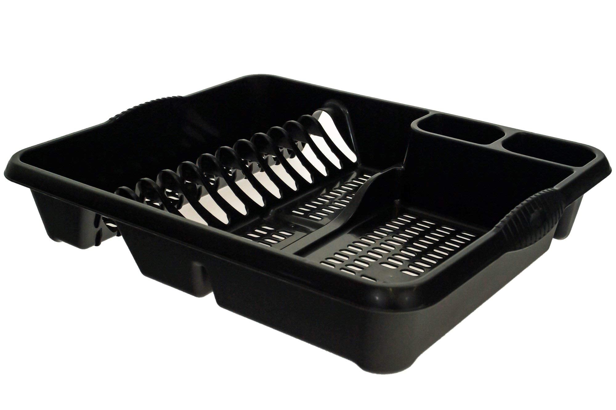 Casa Large Dish Drainer (46 x 38 x 9 cm) Dish Drying Rack Kitchen Dish Drainer Cup Holder Strong Plastic Sink Cutlery Drainer Utensil Draining - (Light Grey), 1 Set