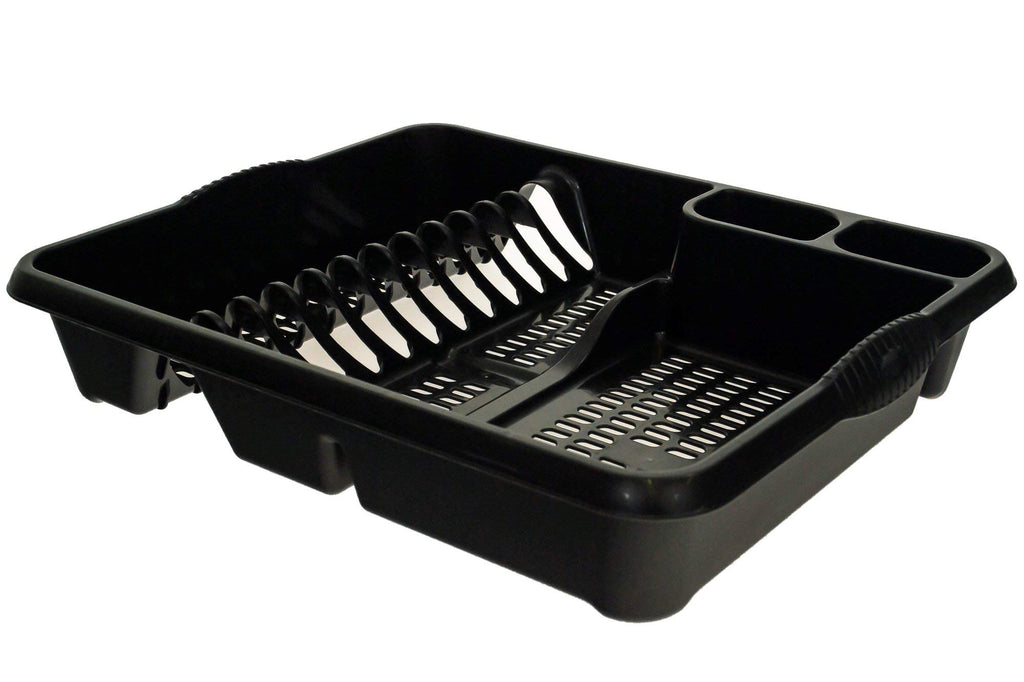 Casa Large Dish Drainer (46 x 38 x 9 cm) Dish Drying Rack Kitchen Dish Drainer Cup Holder Strong Plastic Sink Cutlery Drainer Utensil Draining - (Light Grey), 1 Set