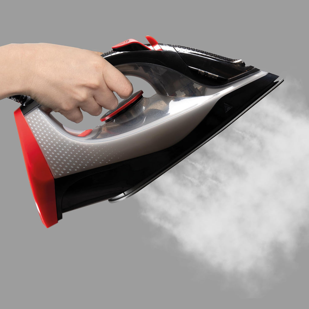 Daewoo Glide Iron, The Ultra Glide, 2600W Steam Iron With Ceramic Soleplate, High Burst Steam And Precision Tip With An Adjustable Temperature Dial And Self Clean Function, Red And Black
