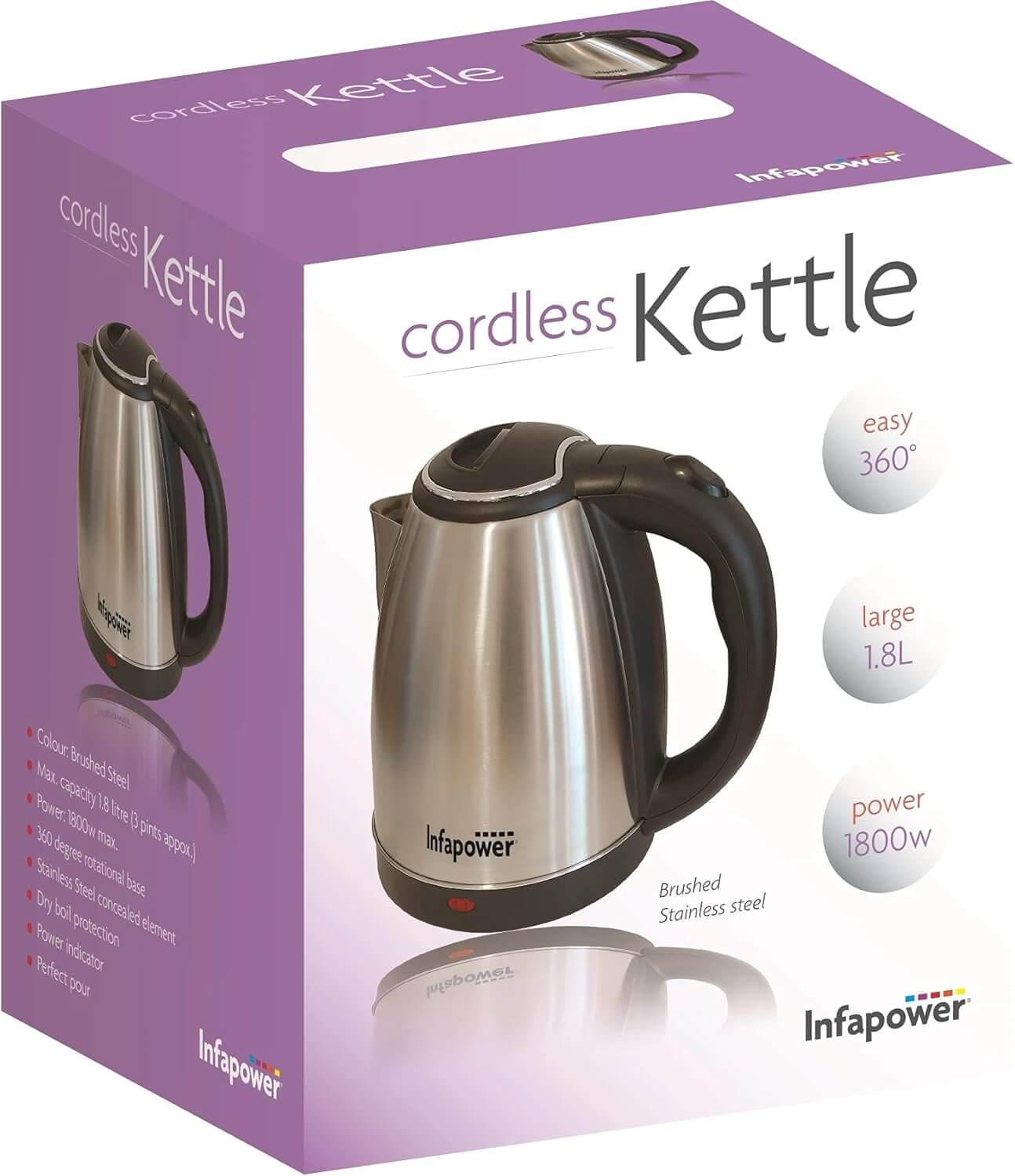 Infapower 1.8L Stainless Steel Cordless Kettle