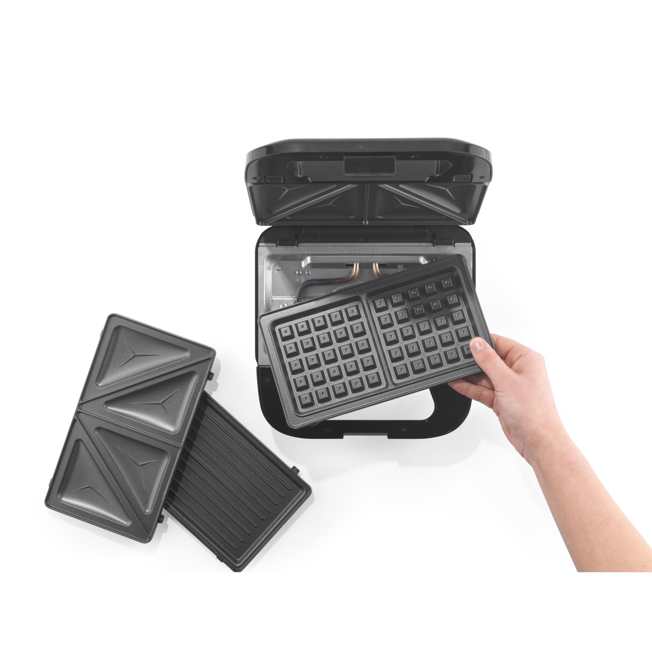 Progress EK5852P Double Waffle Maker – Electric Dessert Maker, Non-Stick Cooking Plates, Belgian/American Waffle Iron, Automatic Temperature Control, Carry Handle, Power/Ready Indicator Lights, 750W