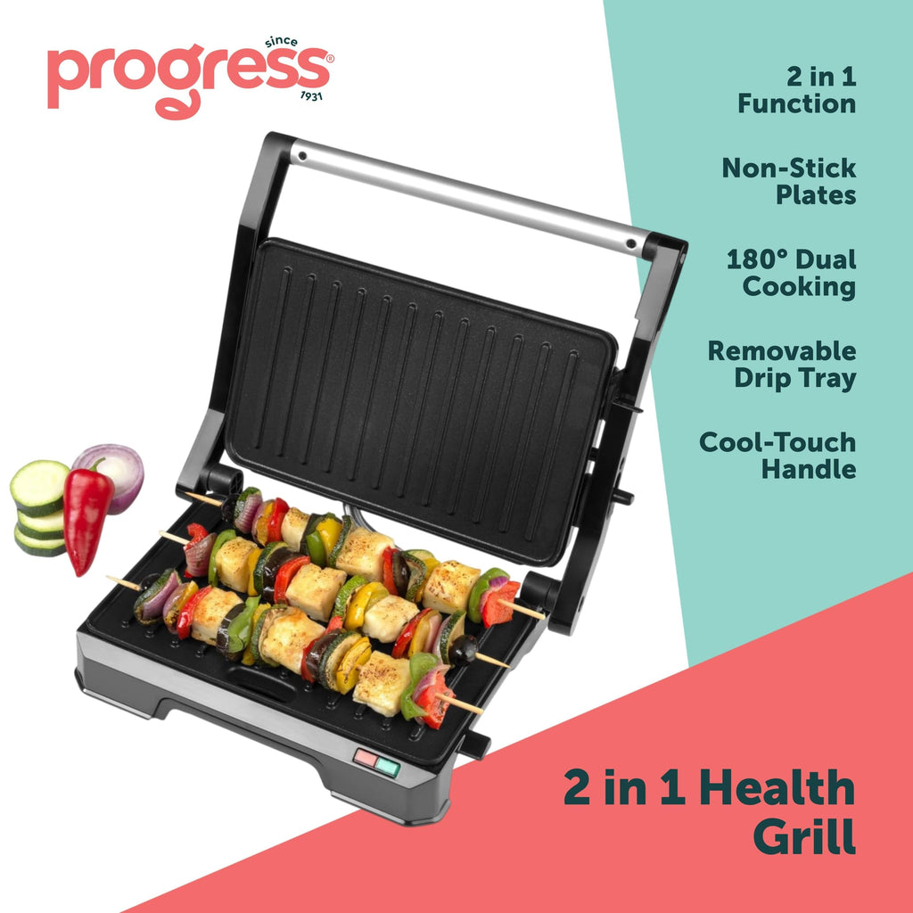 Progress EK5852P Double Waffle Maker – Electric Dessert Maker, Non-Stick Cooking Plates, Belgian/American Waffle Iron, Automatic Temperature Control, Carry Handle, Power/Ready Indicator Lights, 750W