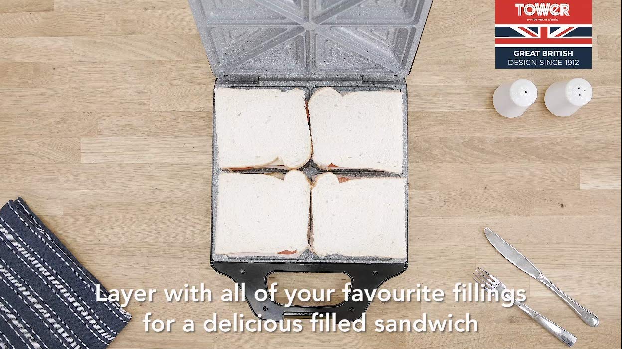 Tower T27038 Health Grill and Panini Grill with Non-Stick Cerastone Coating, 750W, Black & Stainless Steel