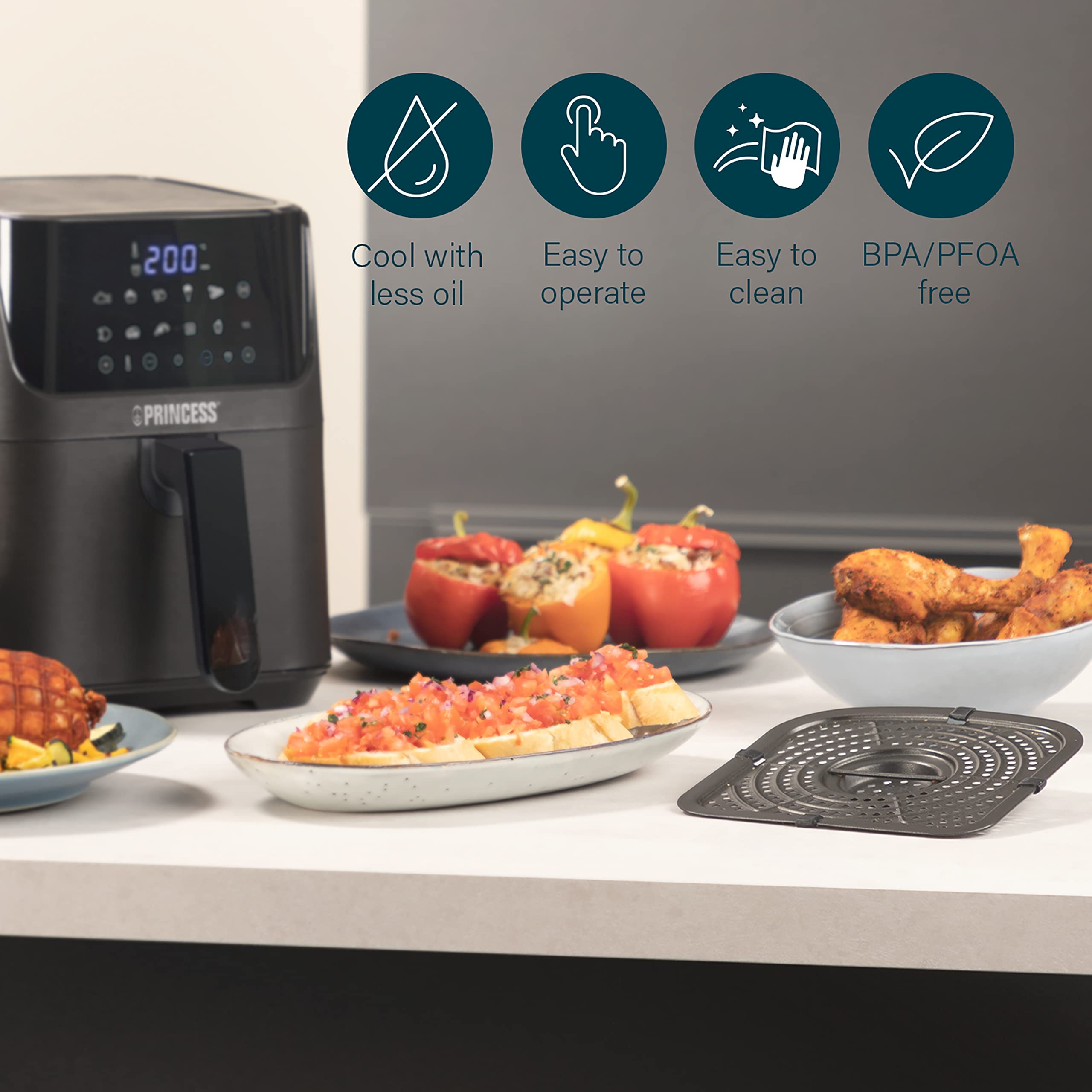 Princess 2-in-1 Steam Oven & Aerofryer - Large volume of 6.5L - 1700 W - Touch screen - 8 pre-programmed programs - Accessories Included, Black (01.182080.02.001)