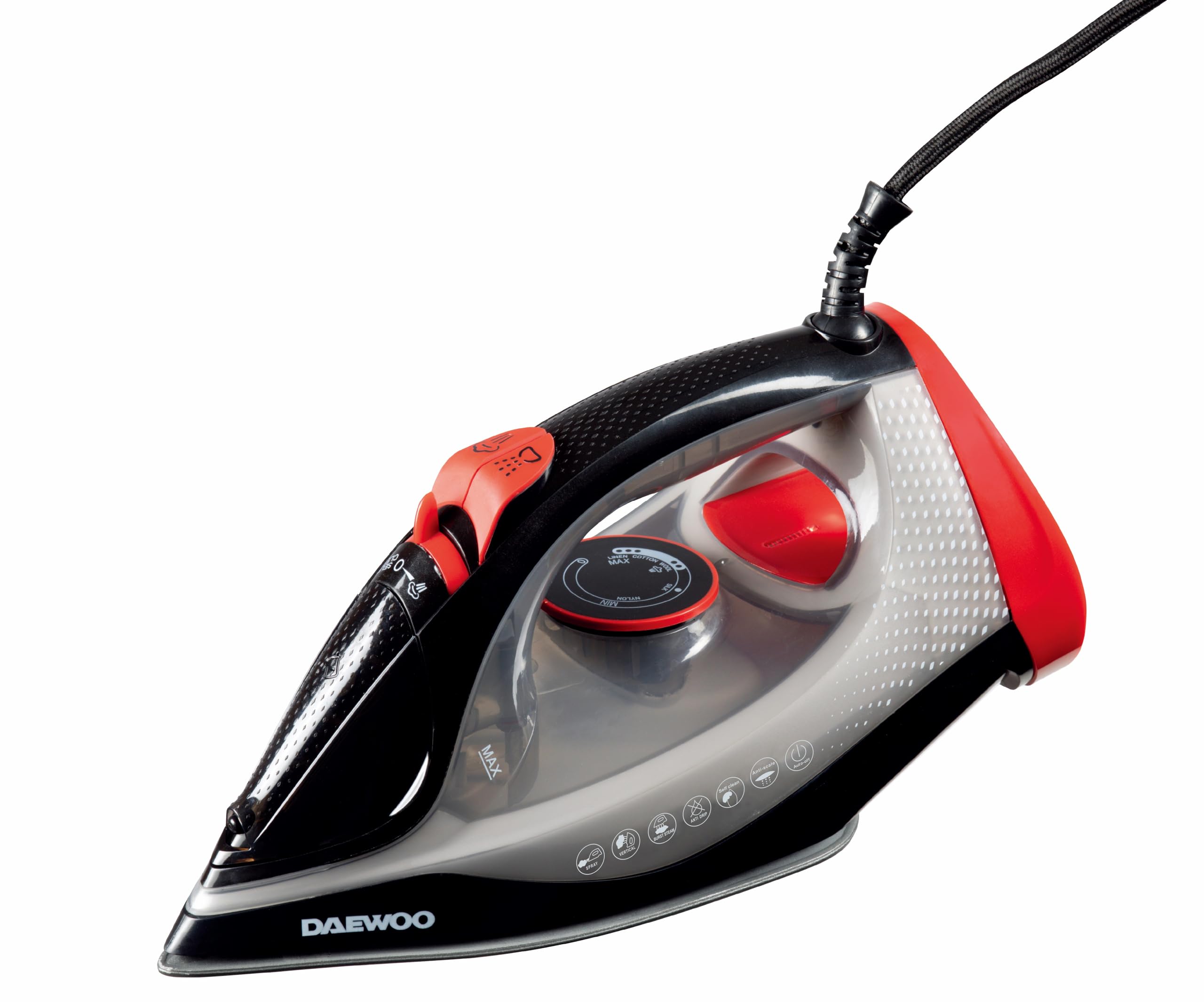 Daewoo Glide Iron, The Power Glide, 3000W Steam Iron With Ceramic Soleplate, High Burst Steam And Precision Tip, Adjustable Temperature Dial And Self Clean Function With Anti Calcium Function, Black