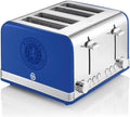 Swan Official Rangers Football Club 4 Slice Retro Toaster, Blue, 1600W, Red Indicator Lights, Defrost and Reheat Settings, Removable Crumb Tray, Cord Storage, Rangers FC Toaster, ST19020RANN