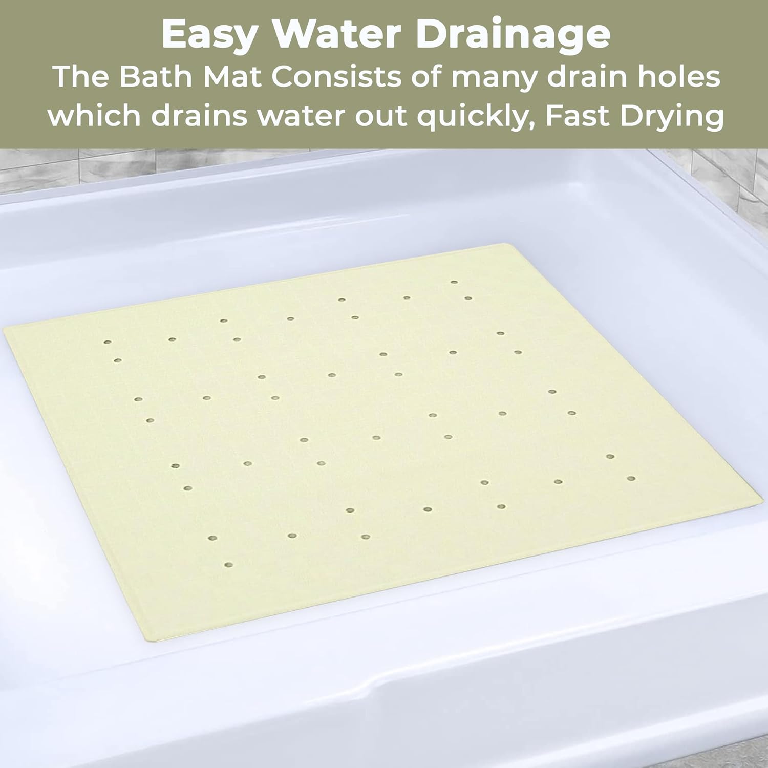 Blue Canyon Nonslip Antibacterial Rubber Shower Mats, Quick Dry Bathmat for Shower with Suction Pads & Drain Holes, Mould Resistant Bathroom Accessory, Durable Bath Rug Runner 53x53 cm – Cream