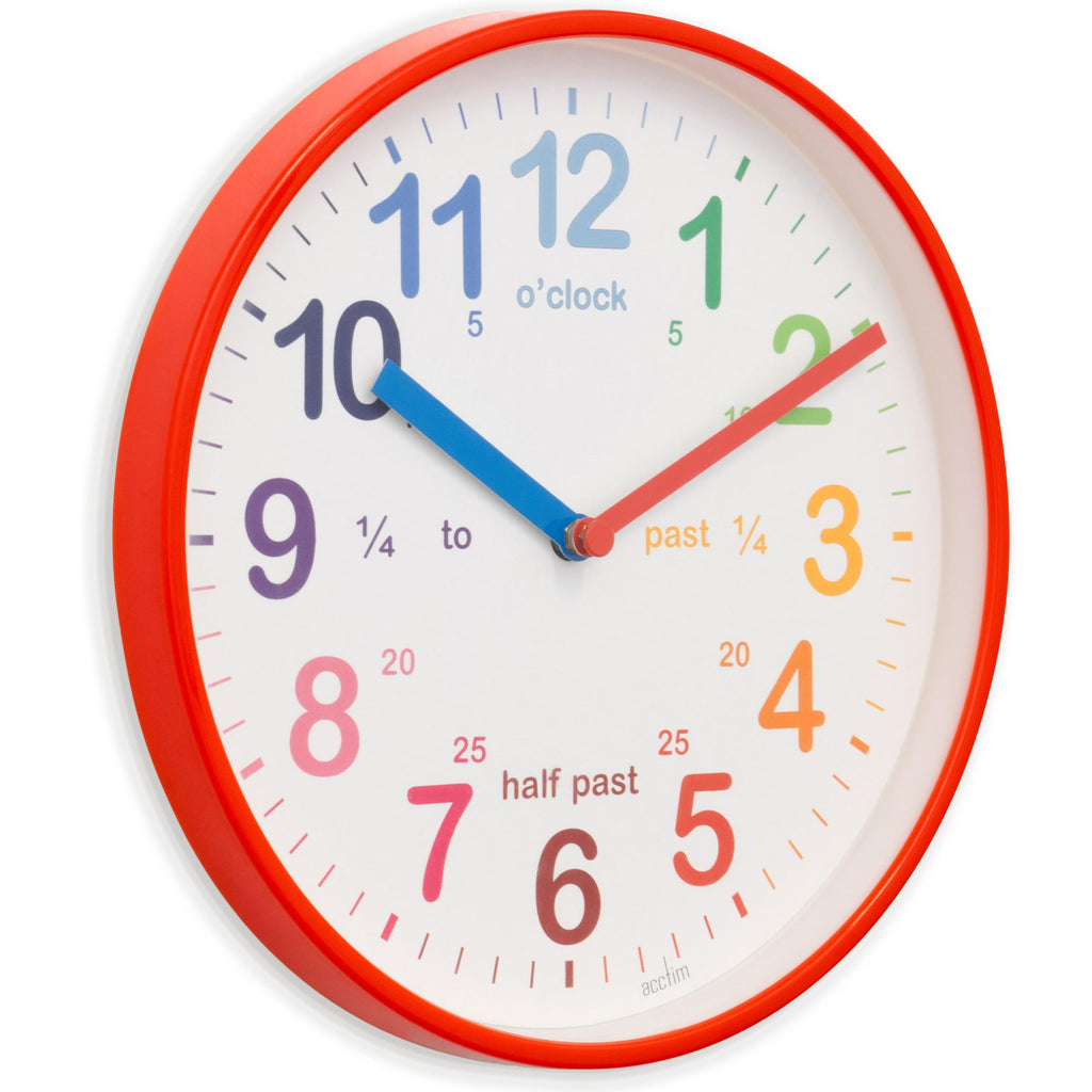 Acctim Wickford Kids Teaching Wall Clock Quartz Rainbow Dial Quarter Markers Pink 20cm 22520