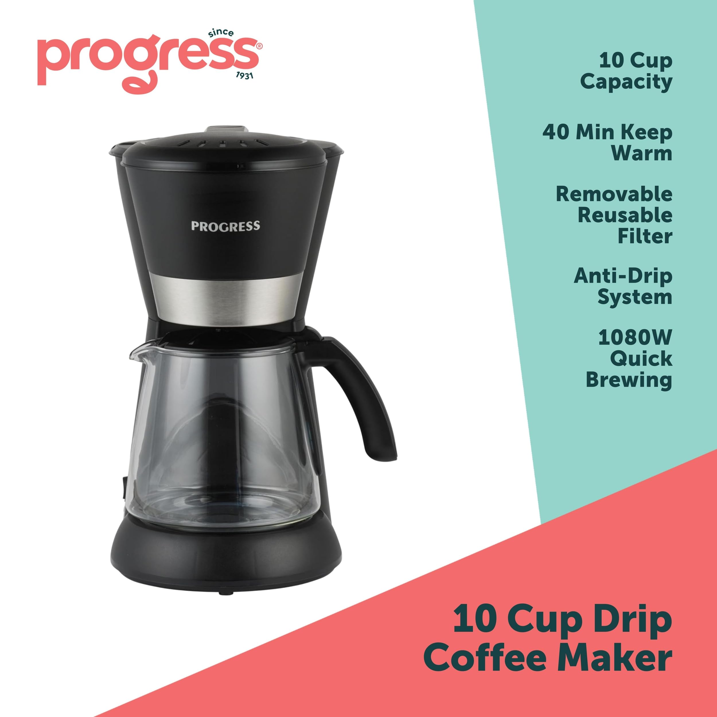 Progress Wave Textured 1.7L Kettle – Auto Shut-Off, Boil-Dry Sensor, BPA-Free, Otter Controller, Anti Limescale Filter, 360° Base, Water Level Indicator, Stylish Black Finish, 2200W, EK6088PBLK
