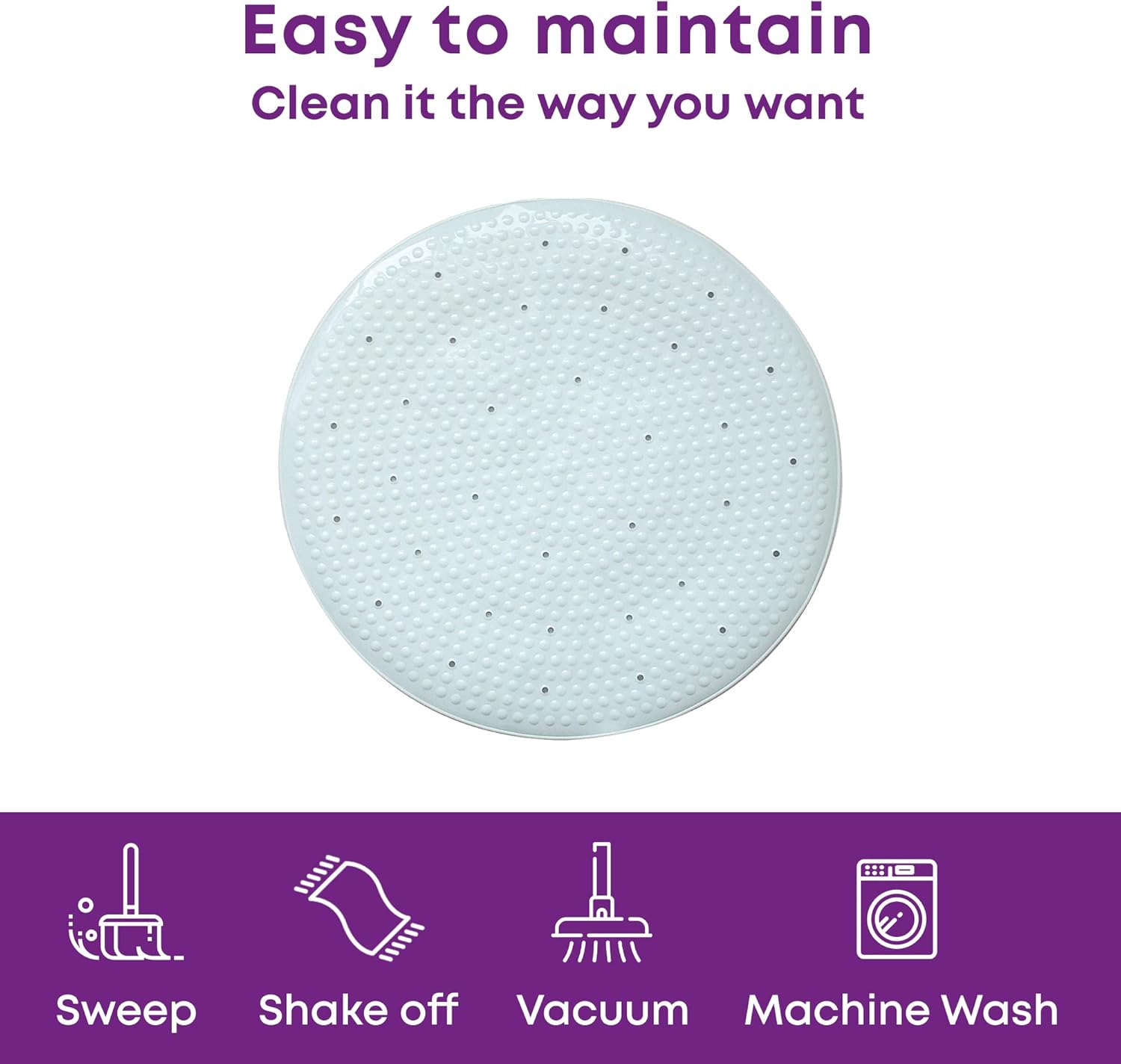 Blue Canyon Nonslip Antibacterial Rubber Shower Mats, Quick Dry Bathmat for Shower with Suction Pads & Drain Holes, Mould Resistant Bathroom Accessory, Durable Bath Rug Runner 53x53 cm – Cream