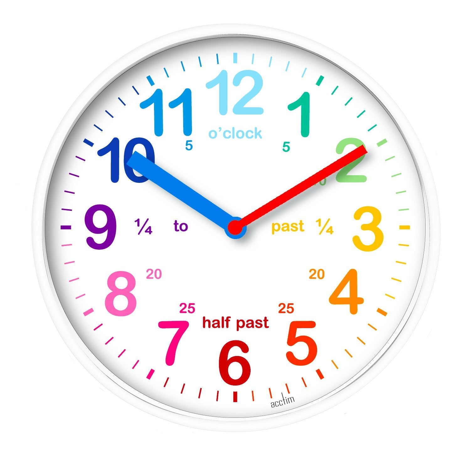 Acctim Wickford Kids Teaching Wall Clock Quartz Rainbow Dial Quarter Markers Pink 20cm 22520