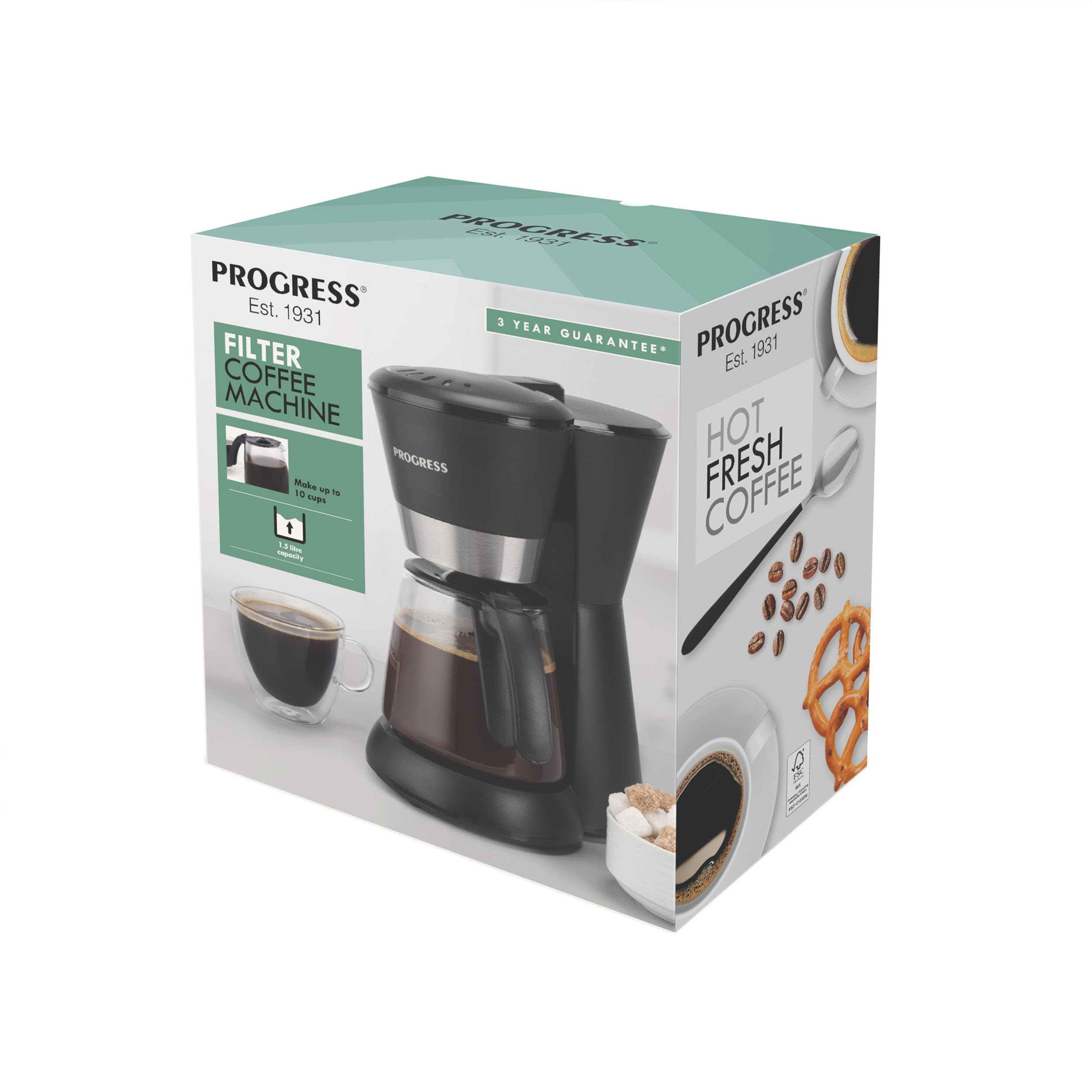 Progress Wave Textured 1.7L Kettle – Auto Shut-Off, Boil-Dry Sensor, BPA-Free, Otter Controller, Anti Limescale Filter, 360° Base, Water Level Indicator, Stylish Black Finish, 2200W, EK6088PBLK