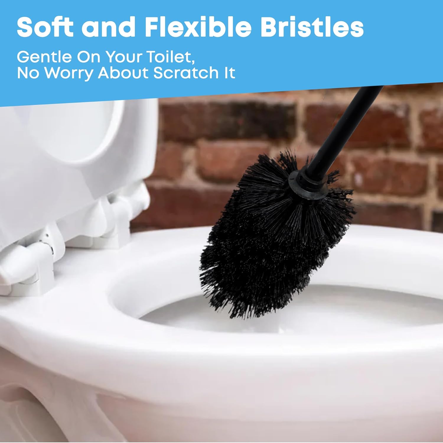 Blue Canyon Toilet Brush & Holder with Bamboo Lid for Bathroom, Flexible Toilet Bowl Stainless Steel Brush Head for Deep Cleaning, Compact Size, Elegant Design with Holder, Grey