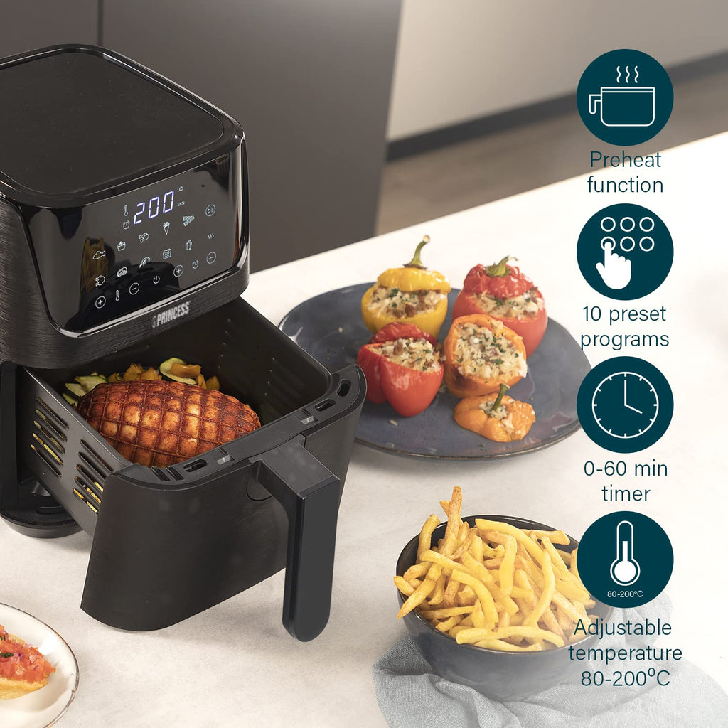 Princess 2-in-1 Steam Oven & Aerofryer - Large volume of 6.5L - 1700 W - Touch screen - 8 pre-programmed programs - Accessories Included, Black (01.182080.02.001)