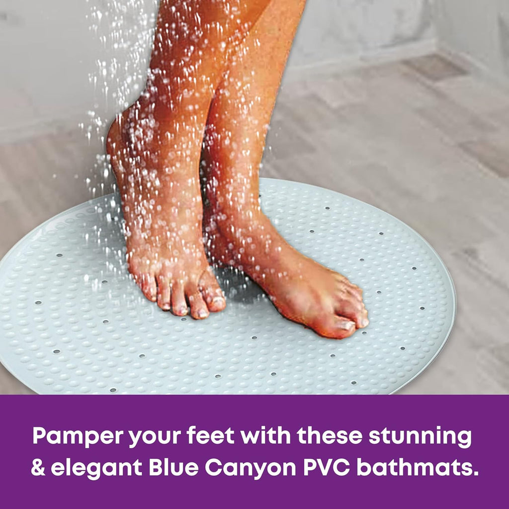 Blue Canyon Nonslip Antibacterial Rubber Shower Mats, Quick Dry Bathmat for Shower with Suction Pads & Drain Holes, Mould Resistant Bathroom Accessory, Durable Bath Rug Runner 53x53 cm – Cream