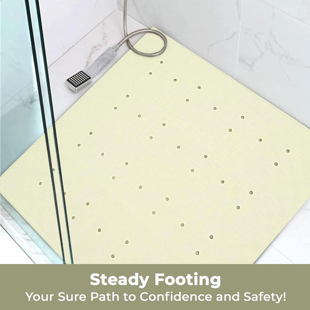 Blue Canyon Nonslip Antibacterial Rubber Shower Mats, Quick Dry Bathmat for Shower with Suction Pads & Drain Holes, Mould Resistant Bathroom Accessory, Durable Bath Rug Runner 53x53 cm – Cream