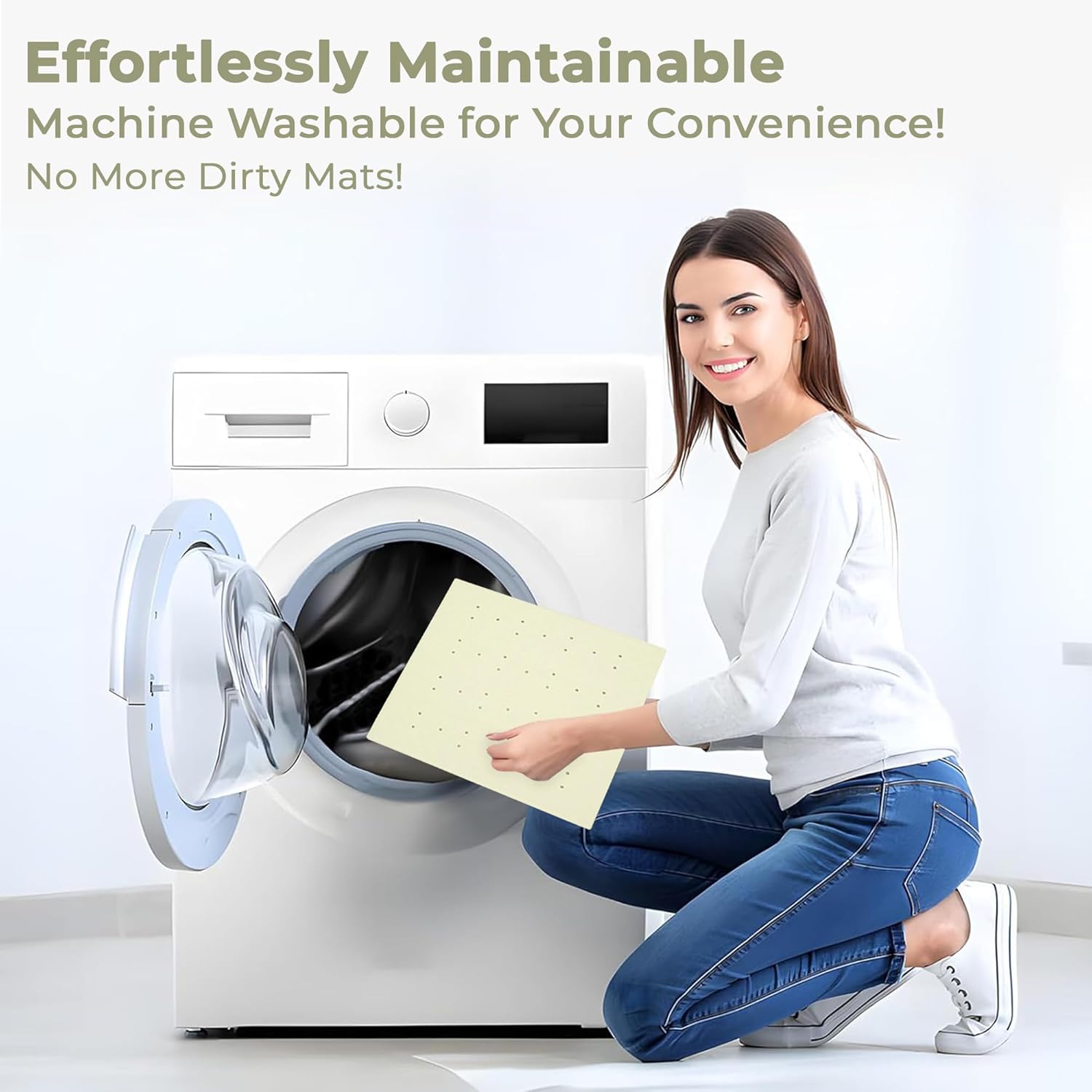 Blue Canyon Nonslip Antibacterial Rubber Shower Mats, Quick Dry Bathmat for Shower with Suction Pads & Drain Holes, Mould Resistant Bathroom Accessory, Durable Bath Rug Runner 53x53 cm – Cream