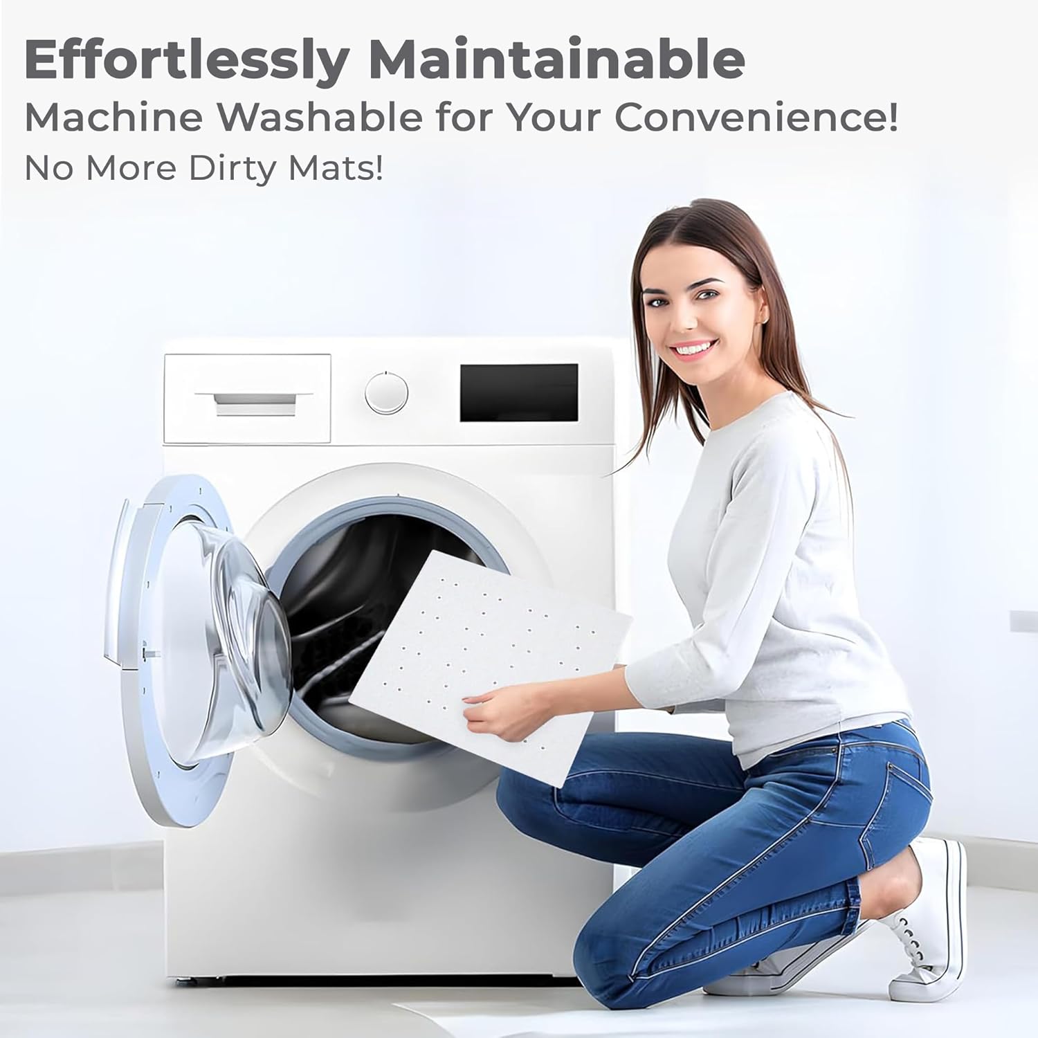 Blue Canyon Nonslip Antibacterial Rubber Shower Mats, Quick Dry Bathmat for Shower with Suction Pads & Drain Holes, Mould Resistant Bathroom Accessory, Durable Bath Rug Runner 53x53 cm – White