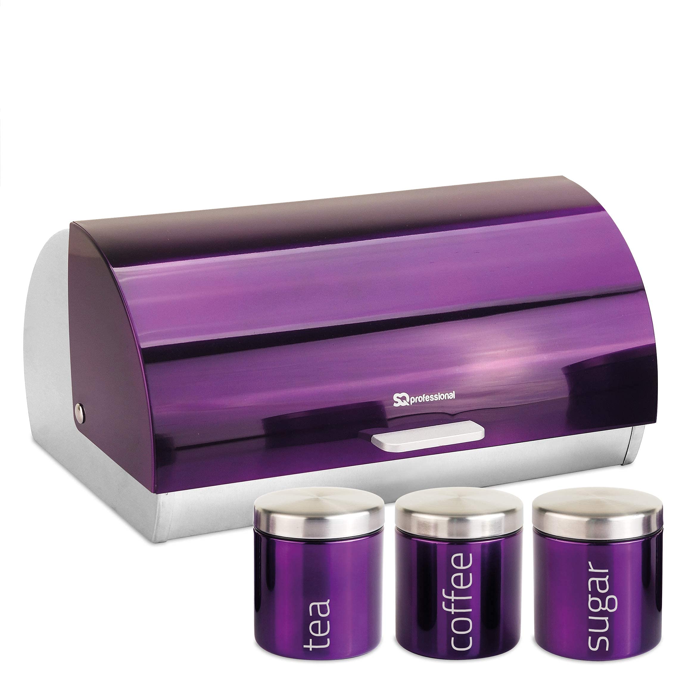 Gems Metallic Bread Bin and Canisters - Orange Red Silver Green Black Purple Blue (Amethyst)