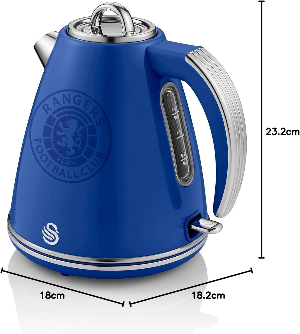 Swan Official Rangers Football Club Retro Jug Kettle, Blue, 3000W, 1.5L Capacity, Rangers FC Kettle, Stainless Steel, Rotational Base, Cord Storage, SK19020RANN