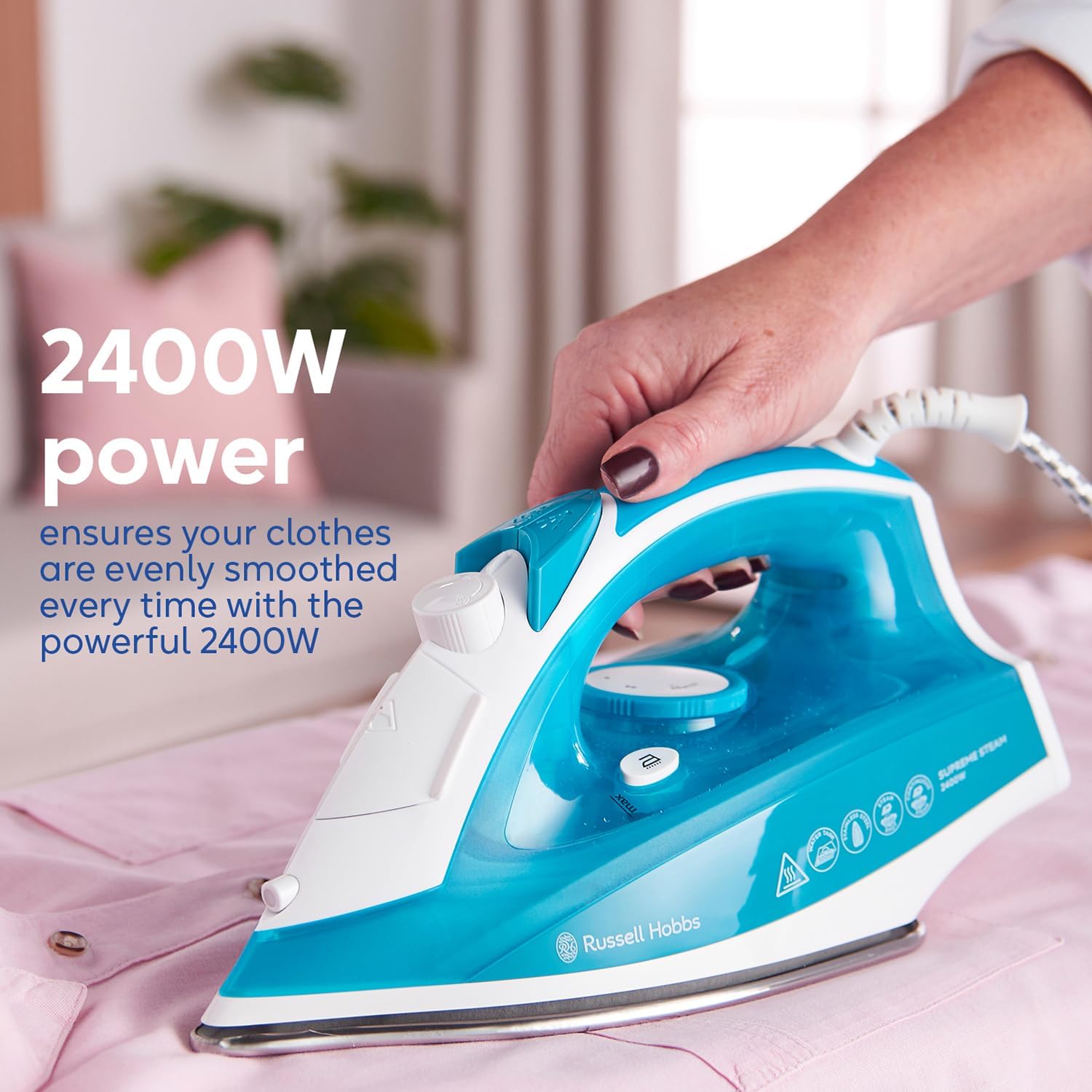 Russell Hobbs Supreme Steam Iron, Powerful Vertical steam Function, Non-Stick Stainless Steel Soleplate, Easy Fill 300ml Water Tank, 110g Steam Shot, 40g Continuous steam, 2m Cord, 2400W, 23061