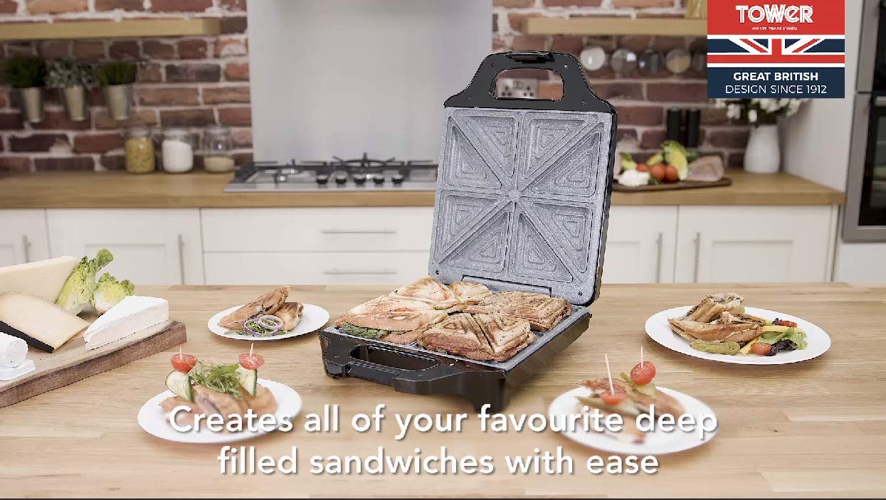 Tower T27038 Health Grill and Panini Grill with Non-Stick Cerastone Coating, 750W, Black & Stainless Steel