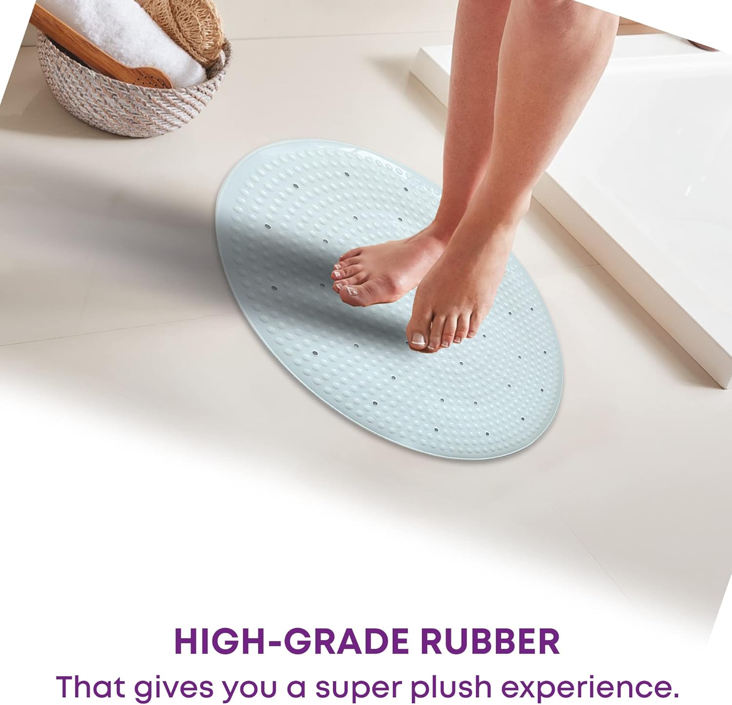 Blue Canyon Nonslip Antibacterial Rubber Shower Mats, Quick Dry Bathmat for Shower with Suction Pads & Drain Holes, Mould Resistant Bathroom Accessory, Durable Bath Rug Runner 53x53 cm – Cream