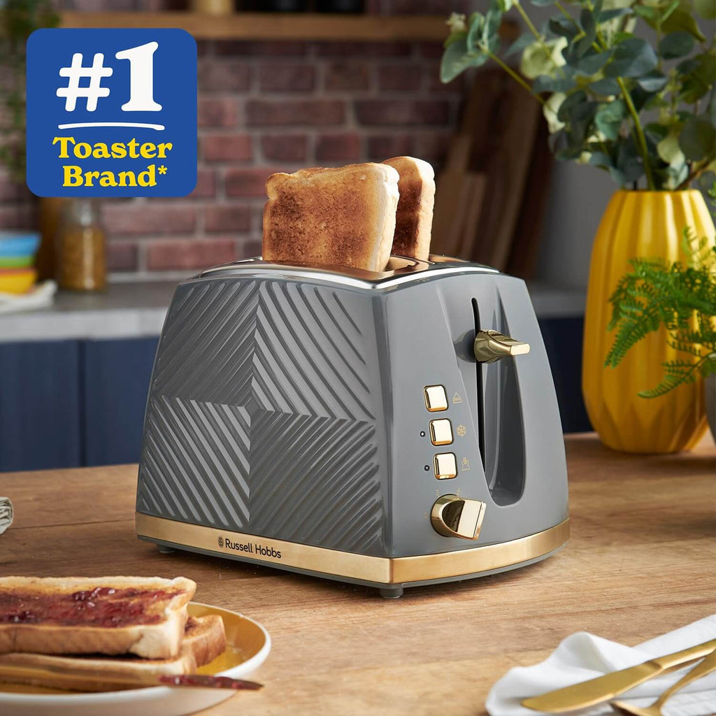 Russell Hobbs Groove Electric 1.7L Cordless Kettle (Fast Boil 3KW, Grey textured plastic with brushed gold accents, Removable washable anti-scale filter, Push to open lid, Perfect pour spout) 26382